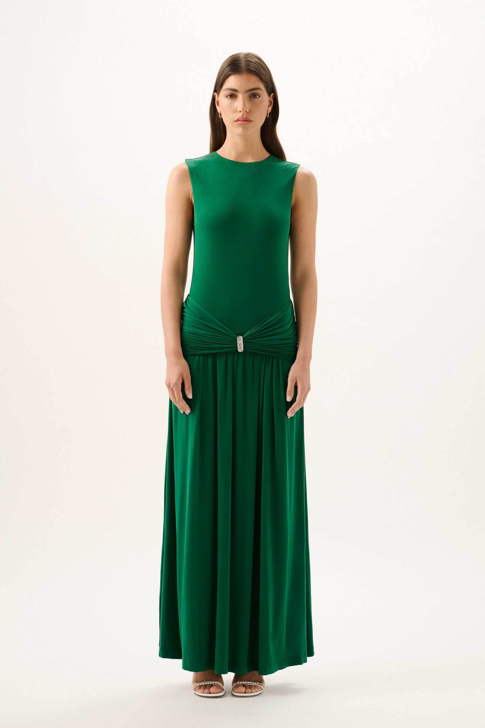 Roame γυναικείο maxi φόρεμα με ζώνη "Ibiza" - A26D167 Πράσινο