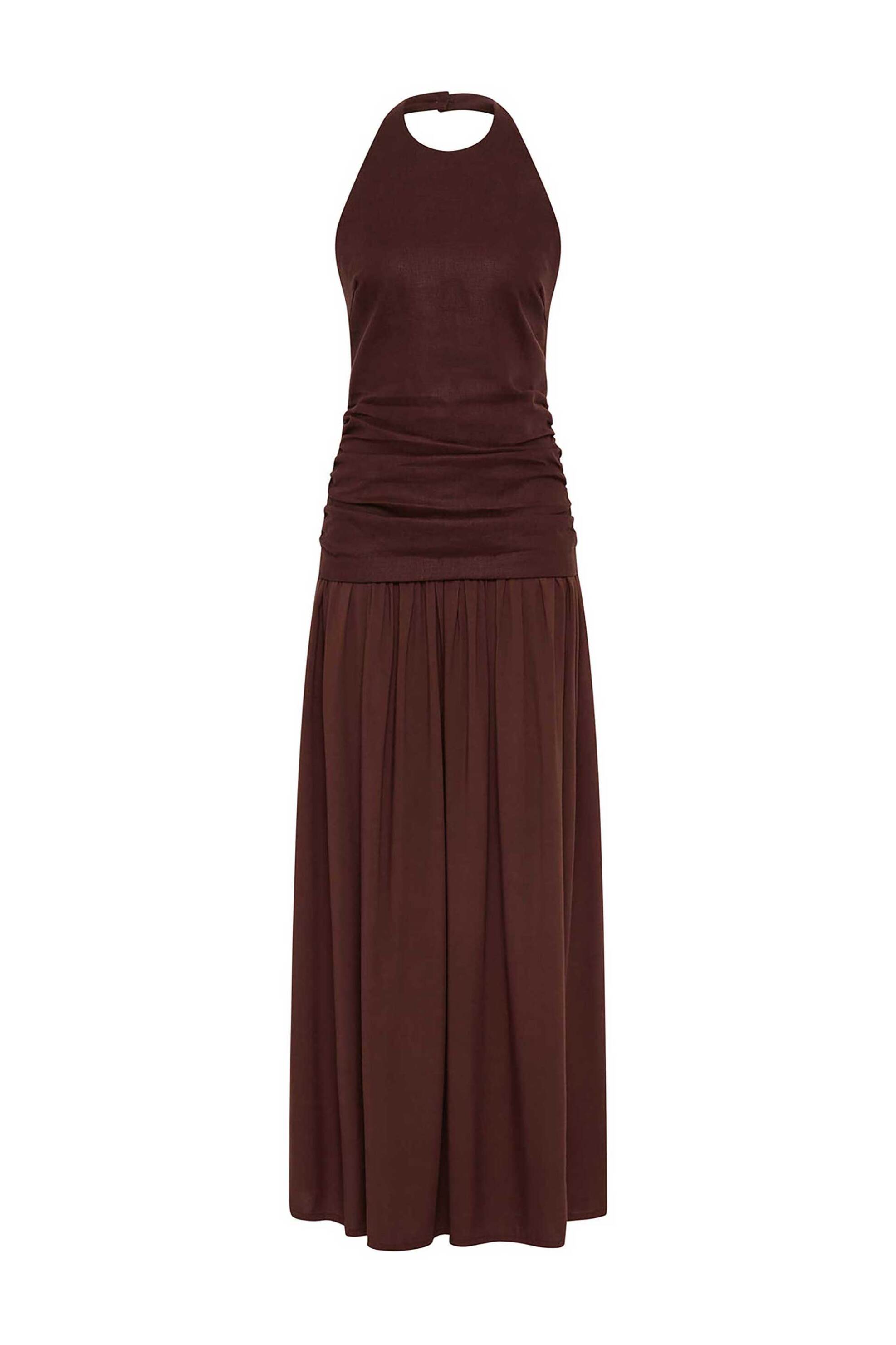 Faithful The Brand γυναικείο maxi φόρεμα αμάνικο με ανοιχτή πλάτη A line - FF4358-CRB Καφέ φωτογραφία