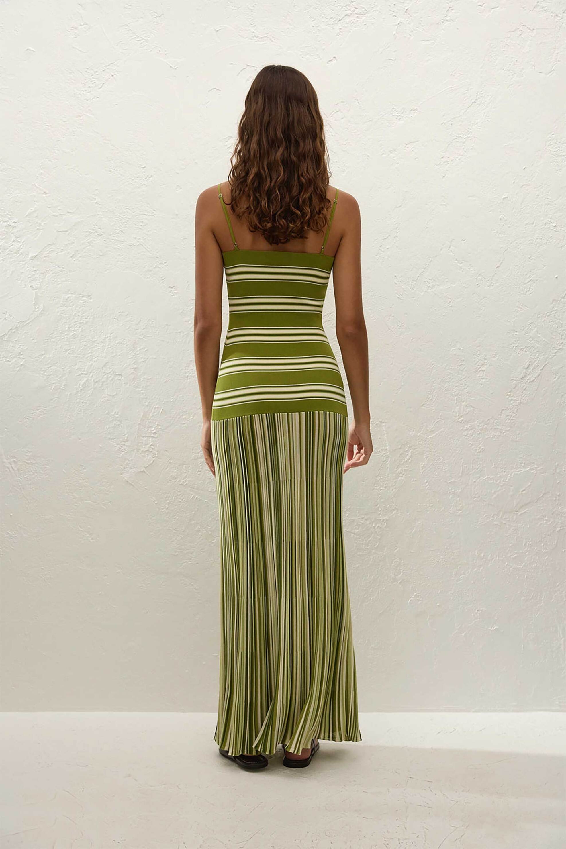 Faithful The Brand γυναικείο maxi αμάνικο φόρεμα με ριγέ σχέδιο - FFK364-OMJ Πράσινο φωτογραφία