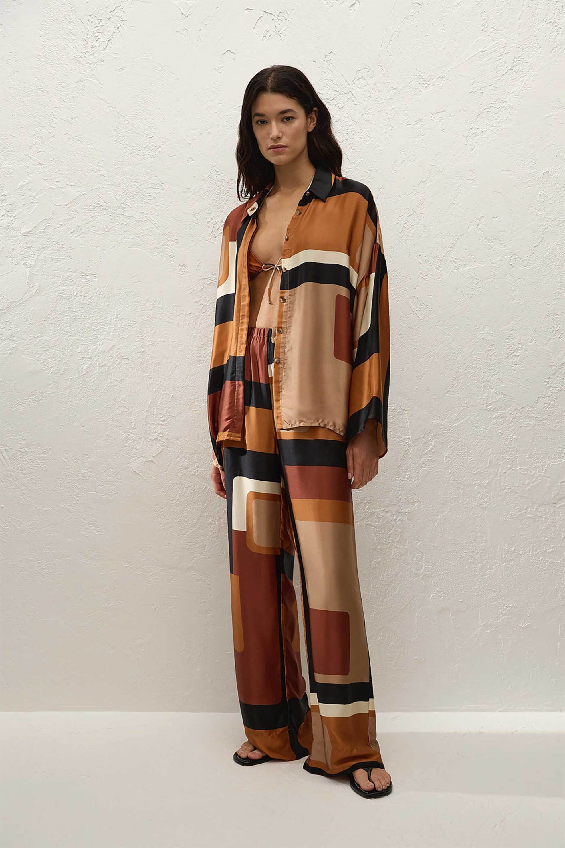 Faithful The Brand γυναικείο πουκάμισο με γεωμετρικό σχέδιο Oversized Fit - FF4608-JLC Ταμπά φωτογραφία