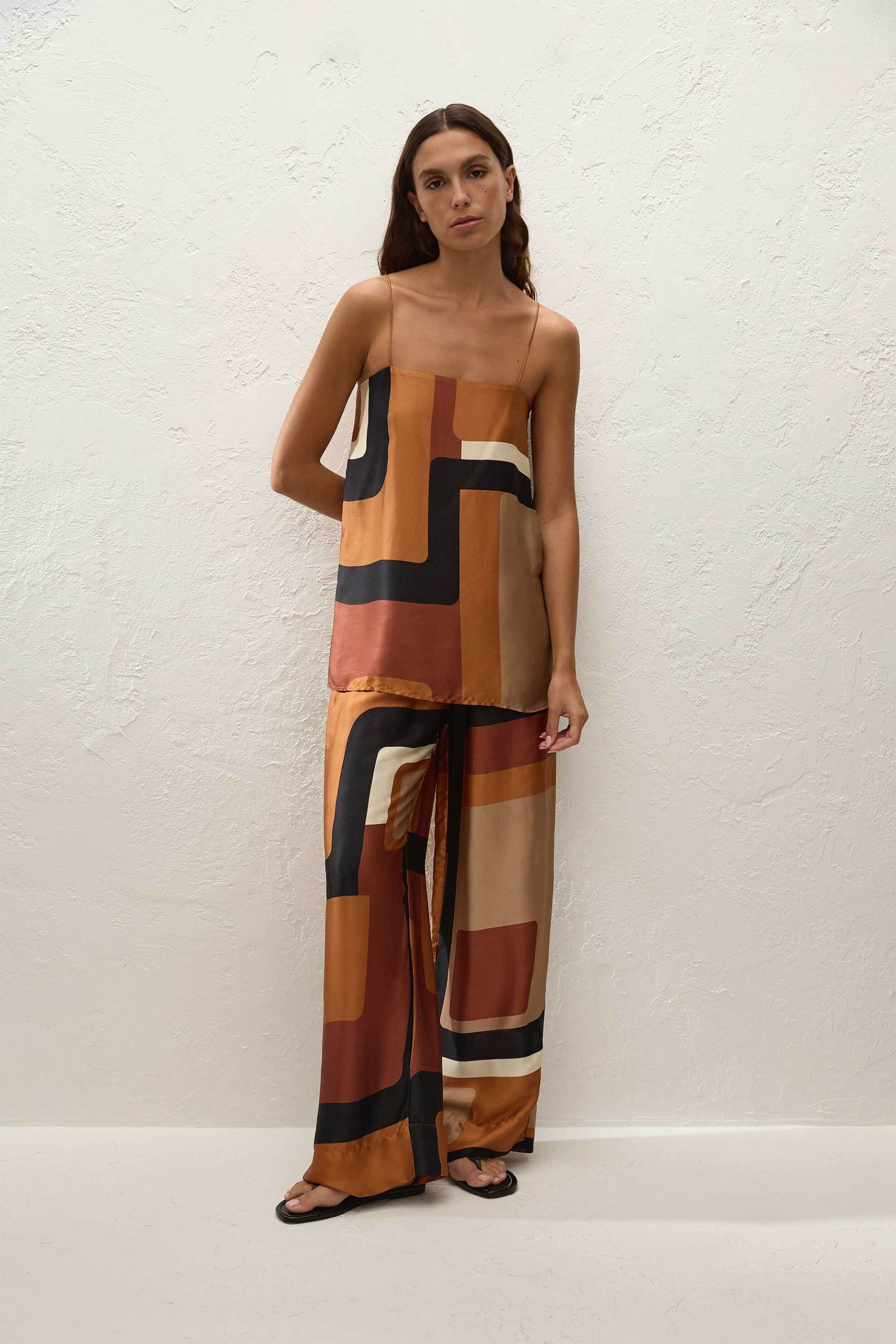 Faithful The Brand γυναικείο παντελόνι με γεωμετρικό σχέδιο "Jensen Jalisco" - FF4609-JLC Ταμπά