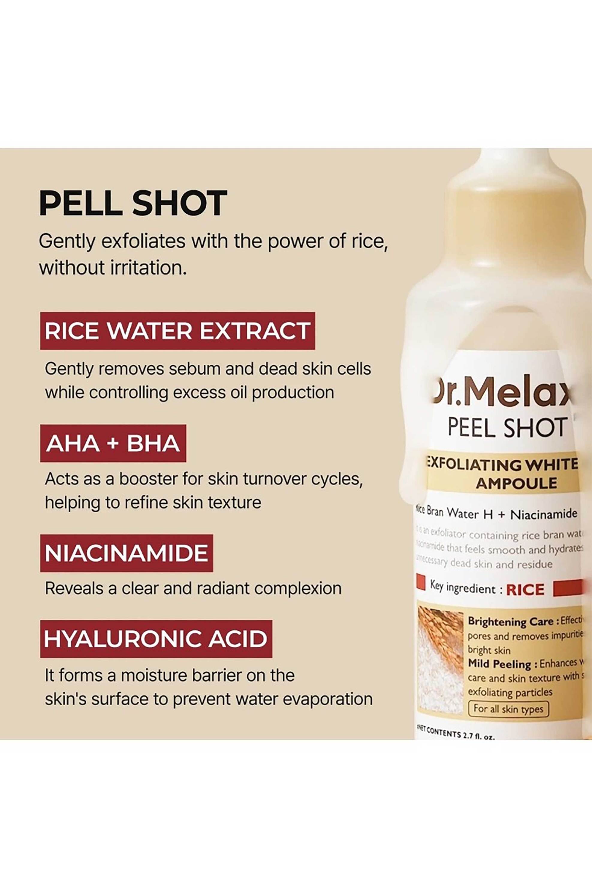 Dr.Melaxin Peel Shot Exfoliating White Rice Ampoule - Απολεπιστικός Ορός Με Ρύζι 80 ml - 8809886482366 φωτογραφία