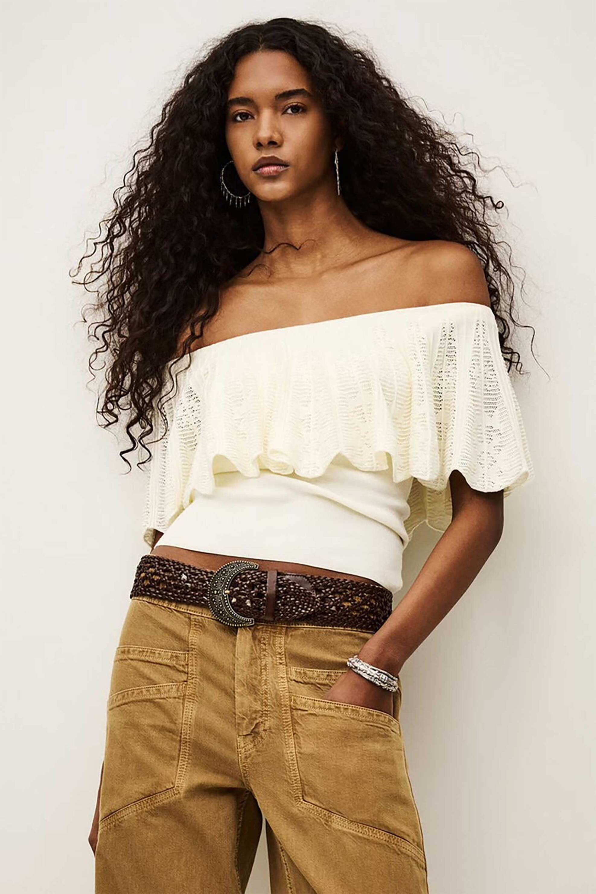ba&sh γυναικείο τοπ με off-shoulder σχέδιο "Salda" - SALDE26 Λευκό