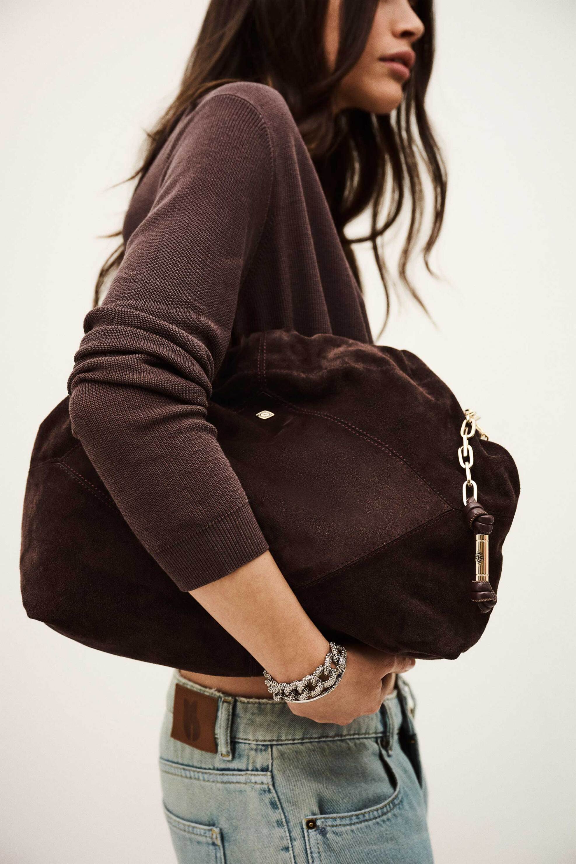 BA&SH ba&sh γυναικεία τσάντα ώμου tote με αλυσίδα suede - CFMS00 Καφέ - 4