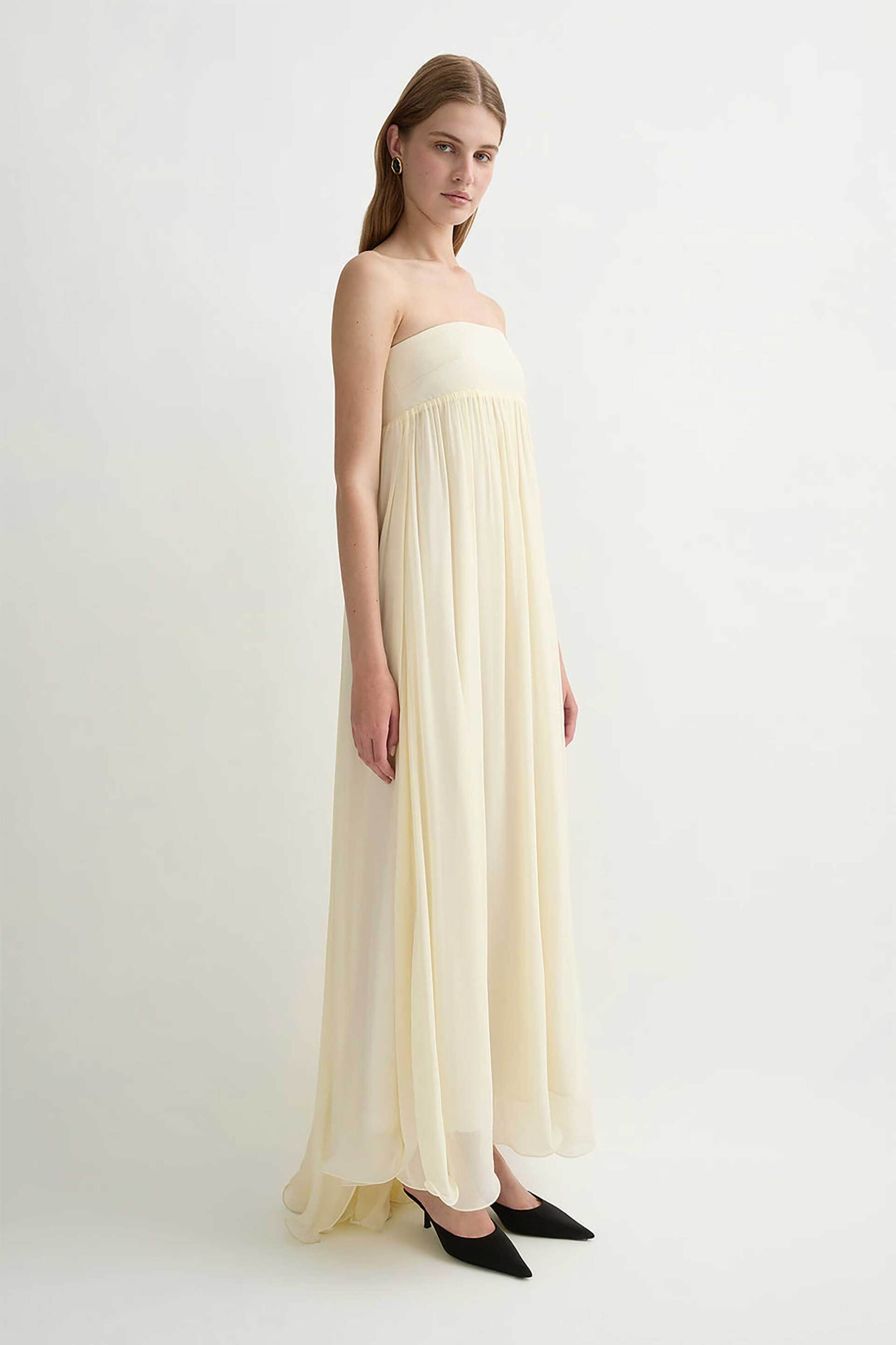 Posse γυναικείο maxi φόρεμα strapless "Solene" - PS1744-BTY Κίτρινο Ανοιχτό φωτογραφία