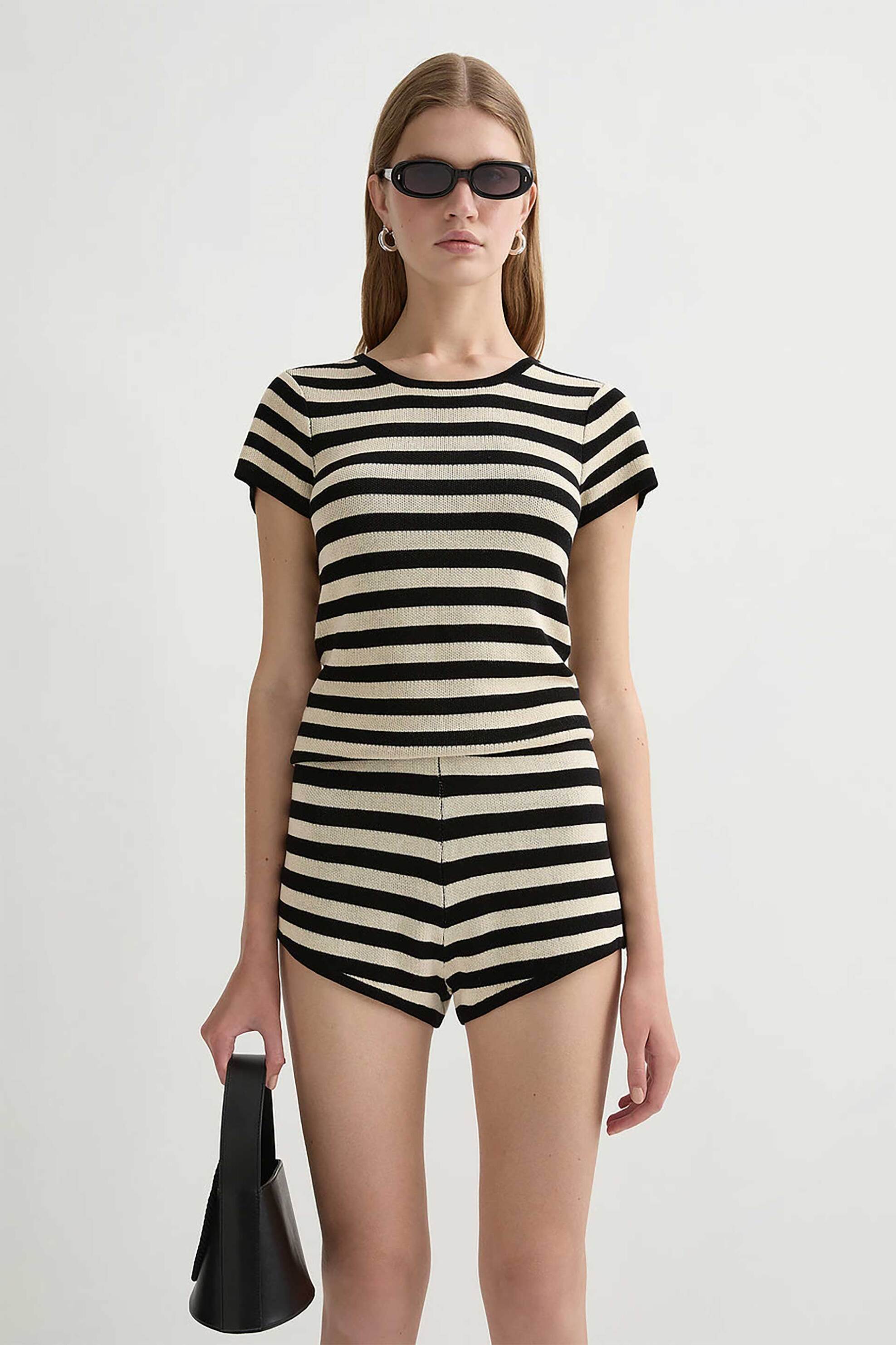 POSSE Posse γυναικεία μπλούζα πλεκτή με ριγέ σχέδιο "Birdie" - PS1780-CMB Μαύρο