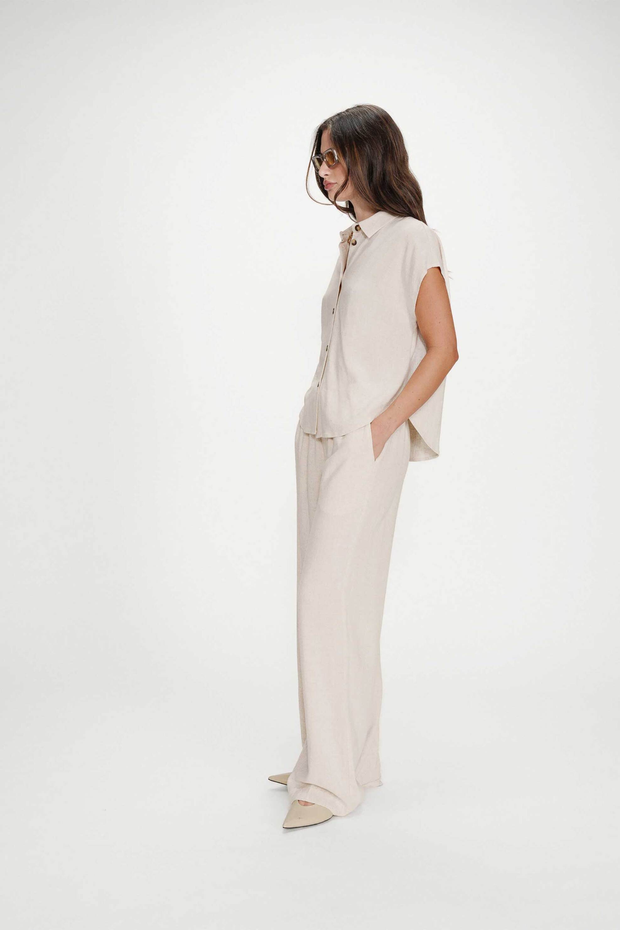 GRACE & MILA Grace & Mila γυναικείο παντελόνι Wide Leg "Raven" - RAVEN/SS26 Μπεζ - 2