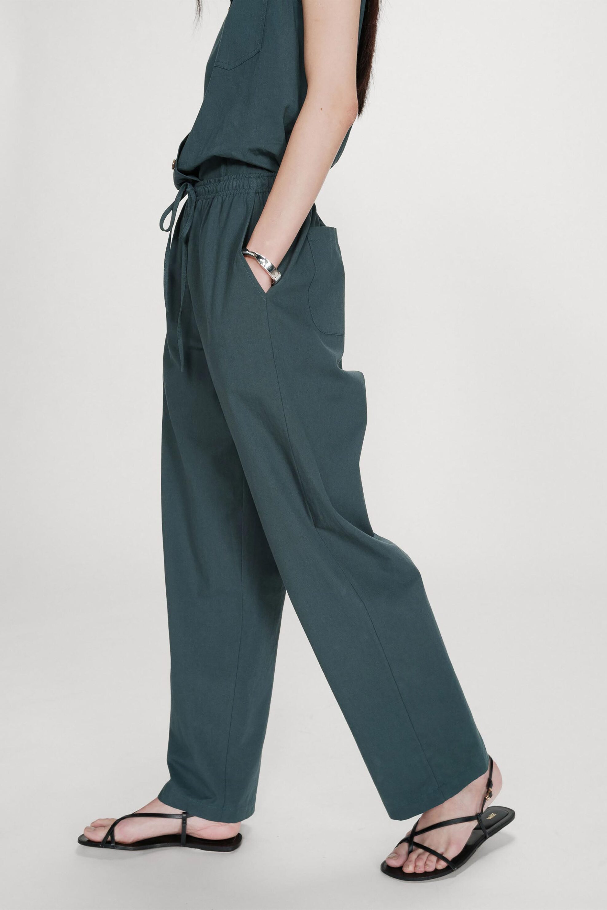 GRACE & MILA Grace & Mila γυναικείο παντελόνι Wide Leg "Rhode" - RHODE/SS26 Πράσινο Σμαραγδί - 2