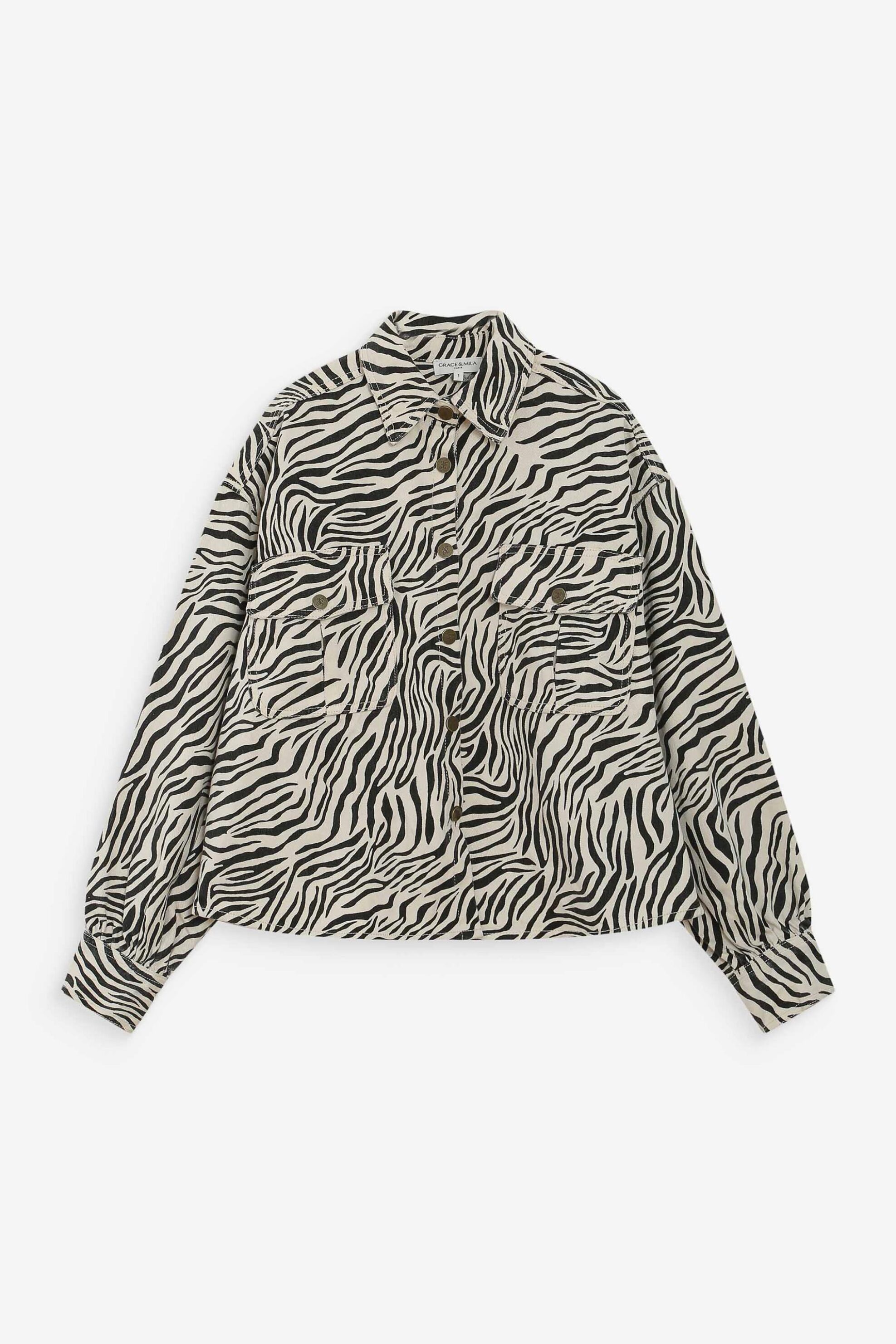 Grace Mila Γυναικείο Πουκάμισο με Animal Print Οversized Fit Perez - Vana Ss26 Ασπρόμαυρο