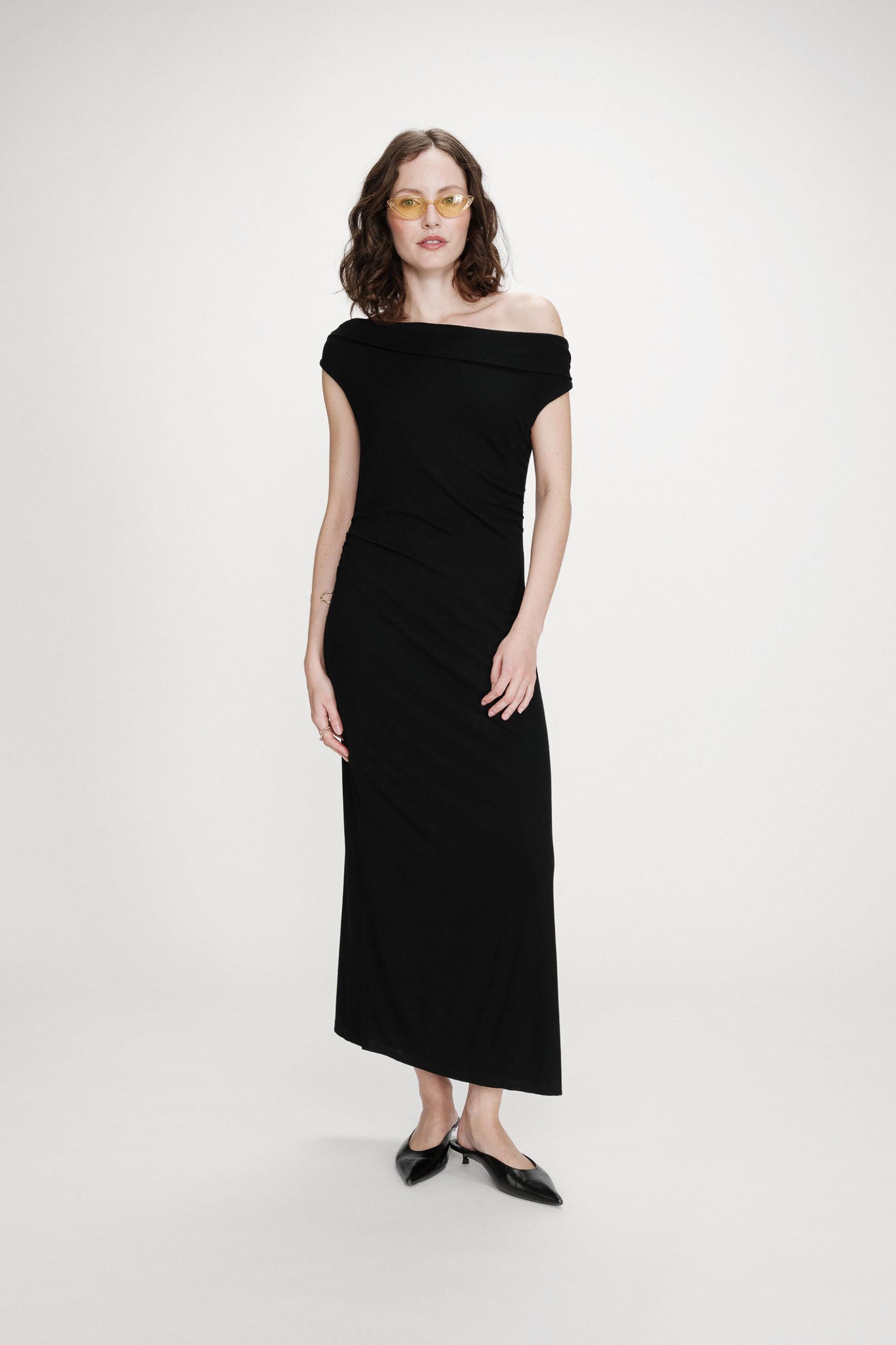 Grace & Mila γυναικείο midi φόρεμα με off-shoulder σχέδιο "Vanity" - VANITY/SS26 Μαύρο