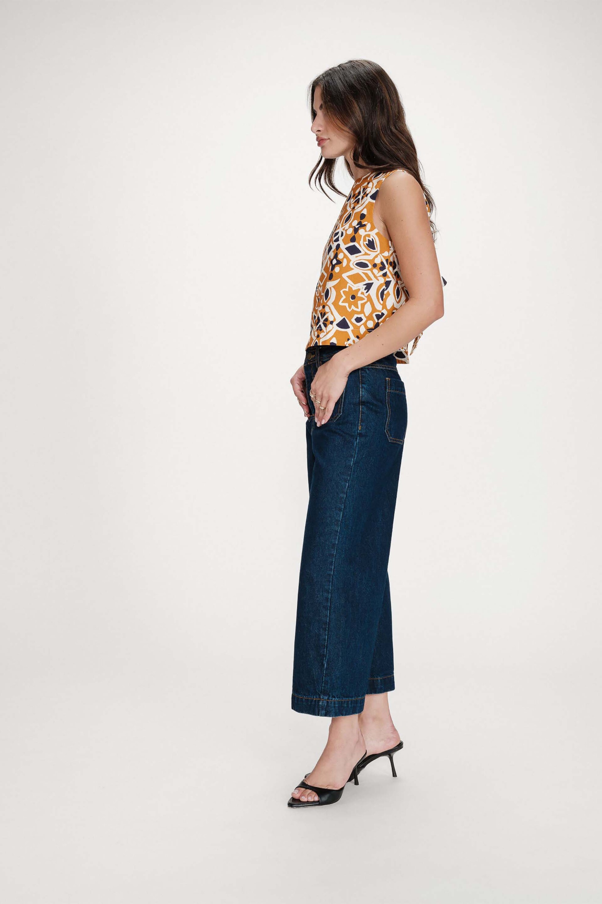 GRACE & MILA Grace & Mila γυναικείο τοπ αμάνικο με all-over print "Venise" - VENISE/SS26 Ταμπά - 3