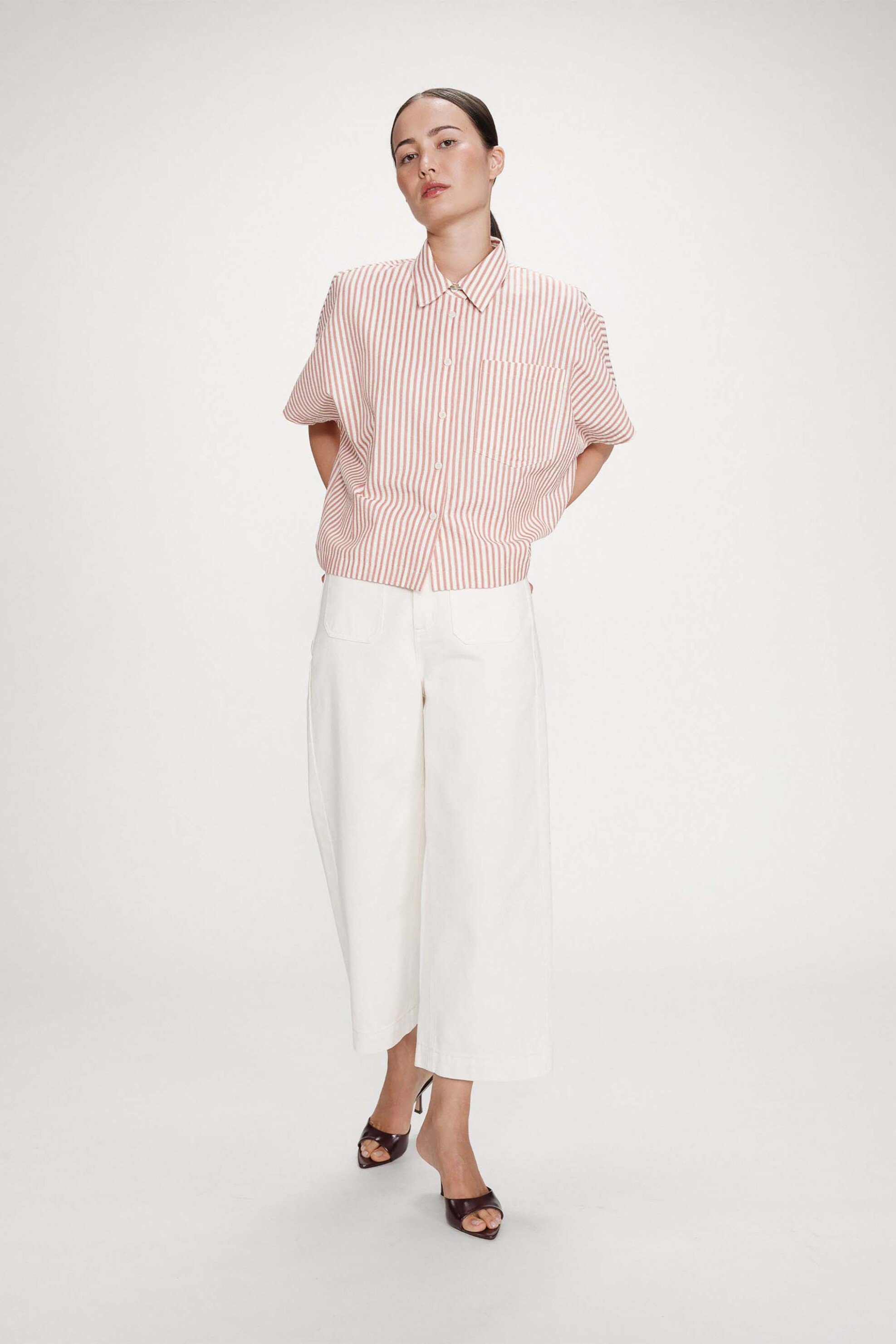 Grace & Mila γυναικείο πουκάμισο ριγέ σχέδιο Oversized "Vercia" - VERCIA/SS26 Κοραλί