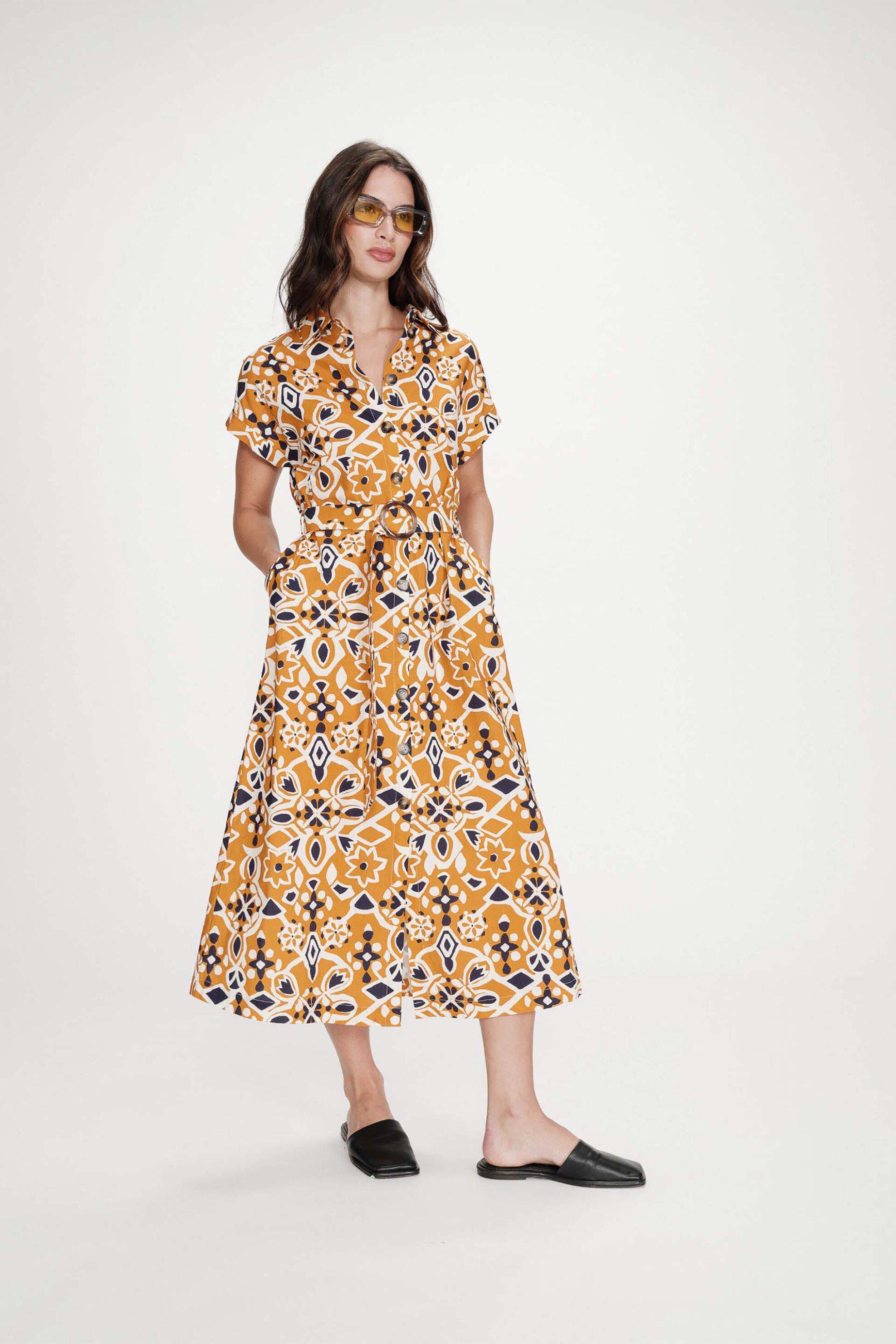 Grace & Mila γυναικείο midi φόρεμα σεμιζιέ με all-over print "Virginia" - VIRGINIA/SS26 Ταμπά