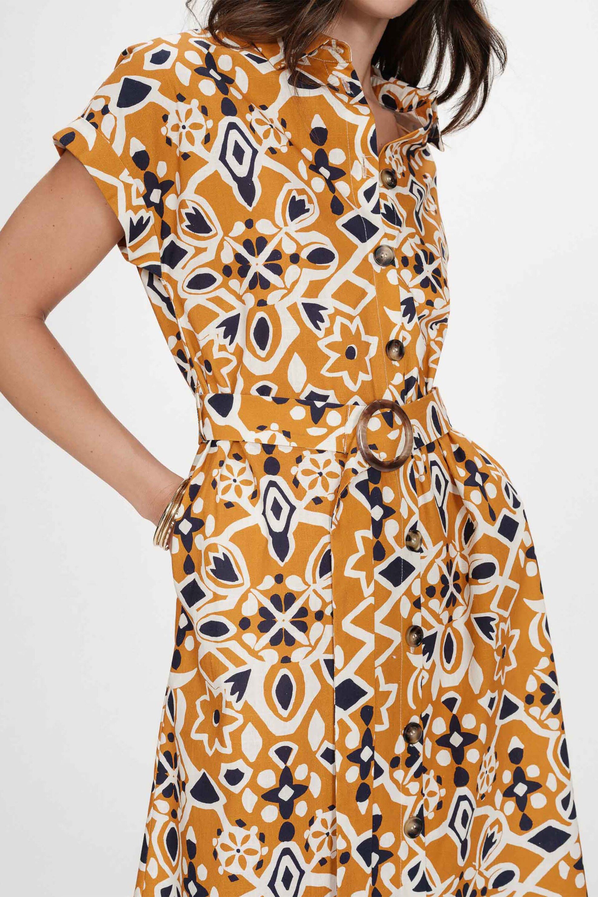 GRACE & MILA Grace & Mila γυναικείο midi φόρεμα σεμιζιέ με all-over print "Virginia" - VIRGINIA/SS26 Ταμπά - 2