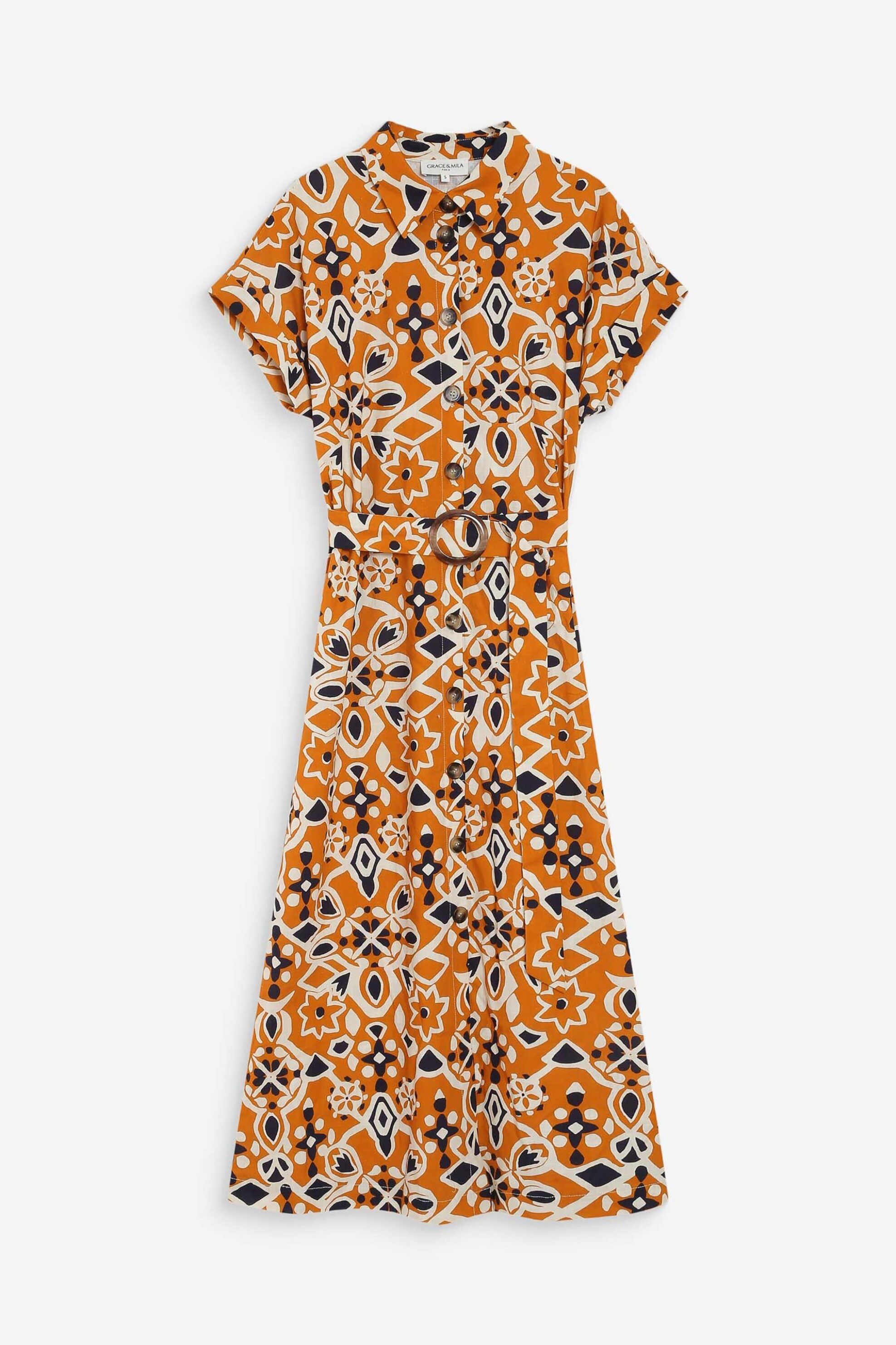 Grace Mila Γυναικείο Midi Φόρεμα Σεμιζιέ με All-Over Print Virginia - Ss26 Ταμπά