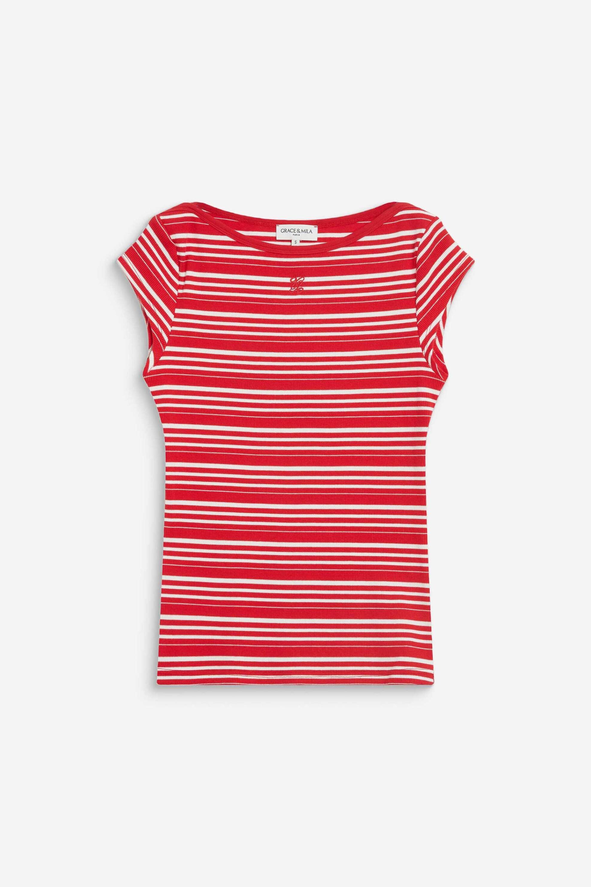 GRACE & MILA Grace & Mila γυναικείο T-shirt ριγέ "Wake" - WAKE Κόκκινο - 4