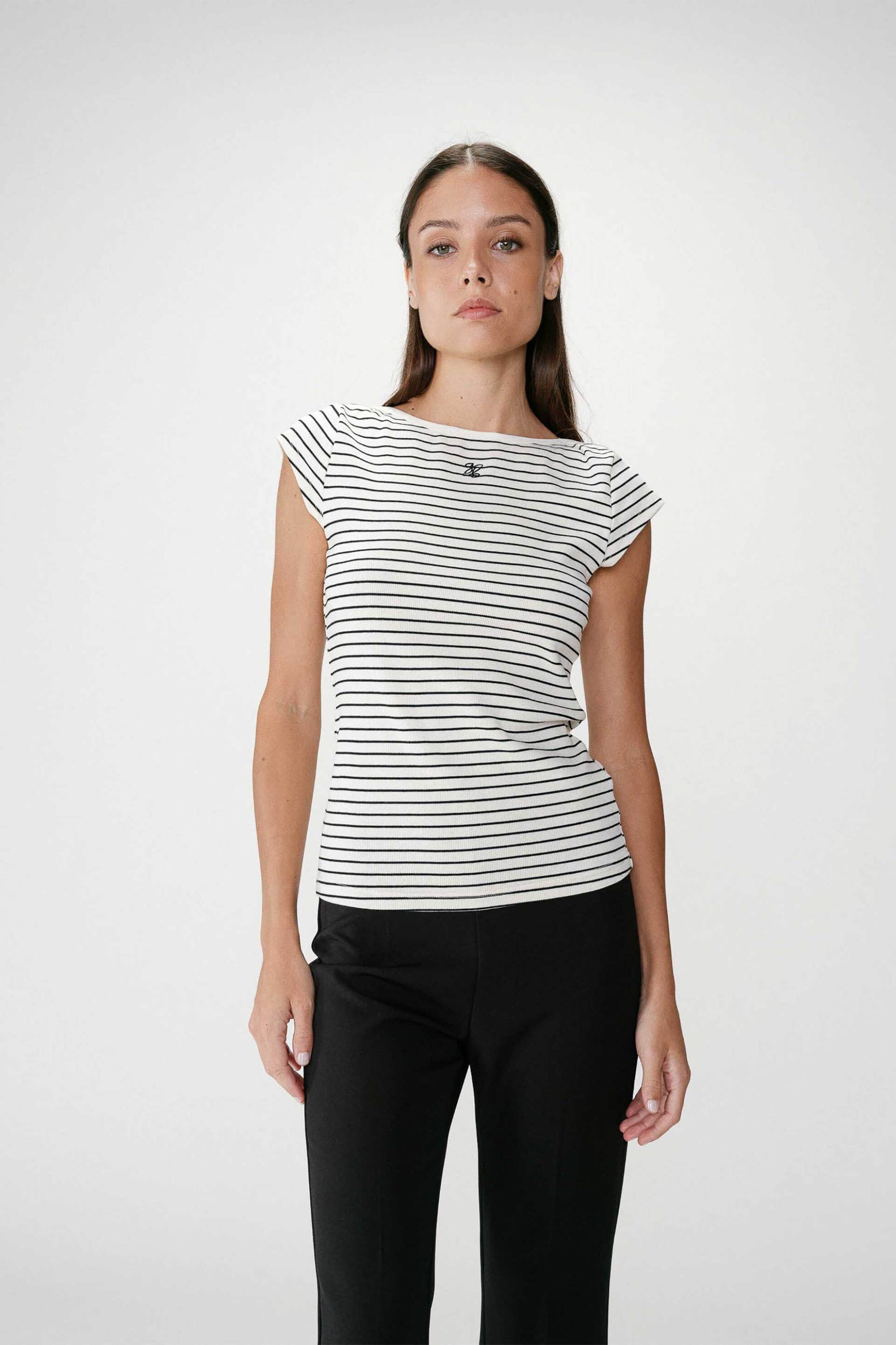 GRACE & MILA Grace & Mila γυναικείο T-shirt ριγέ "Wake" - WAKE Εκρού