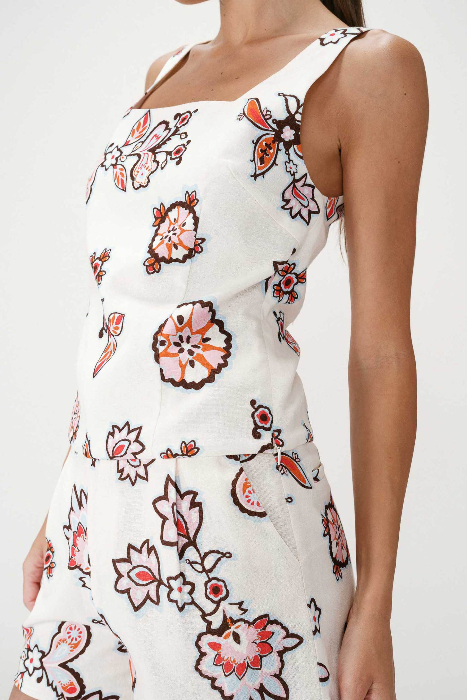 Grace & Mila γυναικείο τοπ αμάνικο με floral print 