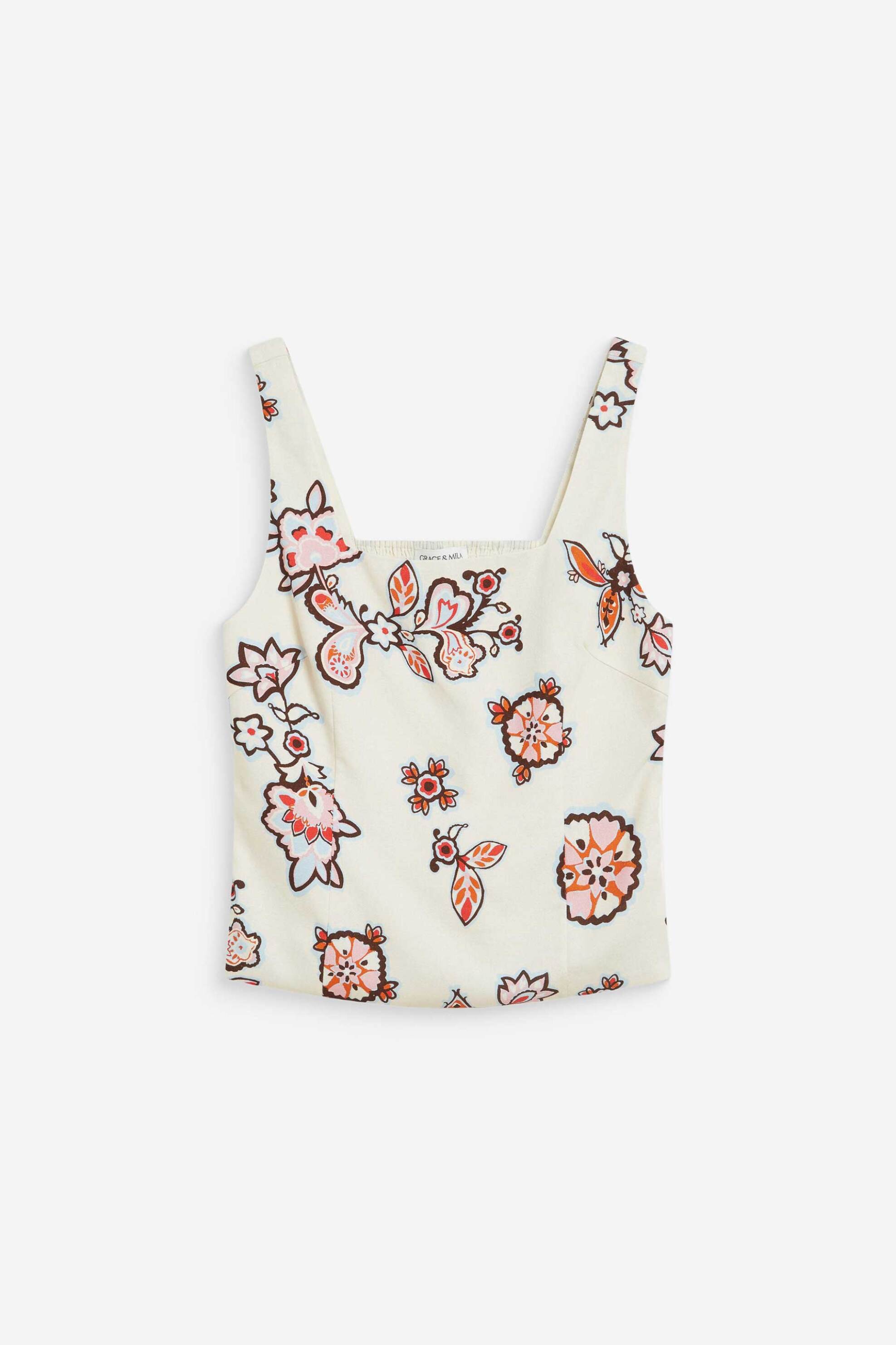 Grace Mila Γυναικείο Τοπ Αμάνικο με Floral Print Windsor - Εκρού