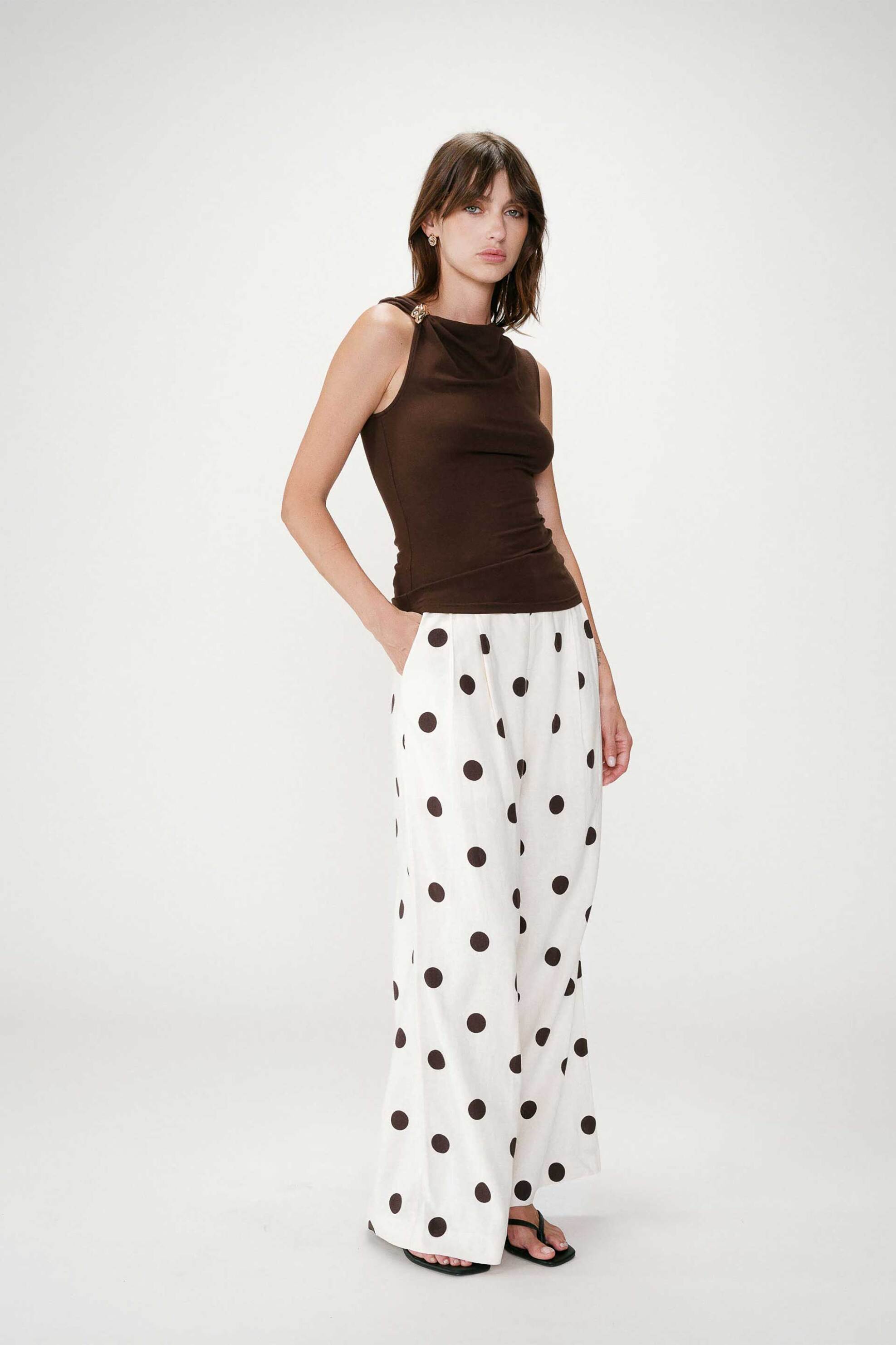 GRACE & MILA Grace & Mila γυναικείο παντελόνι πουά Wide Leg "Wynell" - WYNELL Εκρού - 3