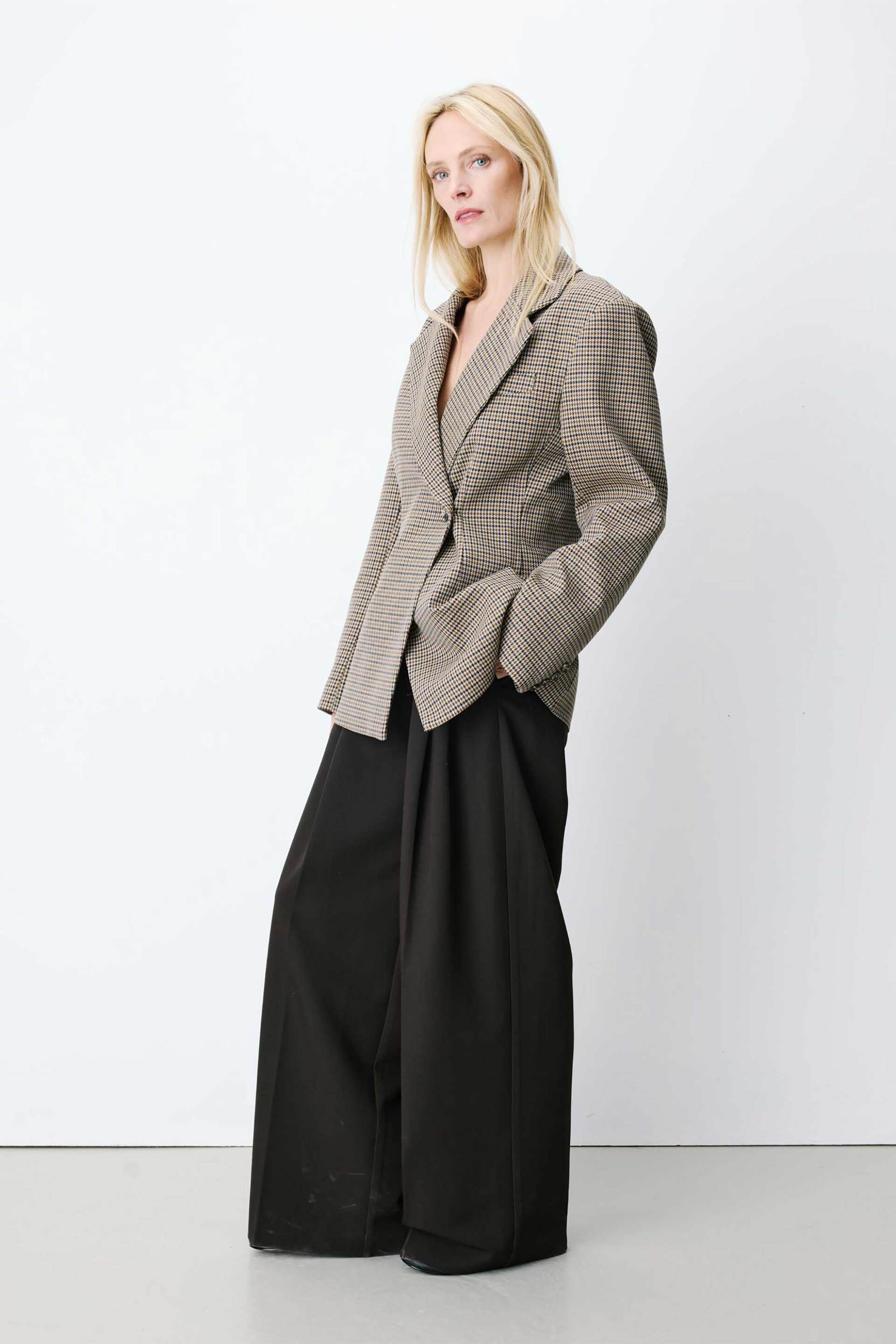 GRACE & MILA Grace & Mila γυναικείο σακάκι με houndstooth print "Almond" - ALMOND Μπεζ - 3