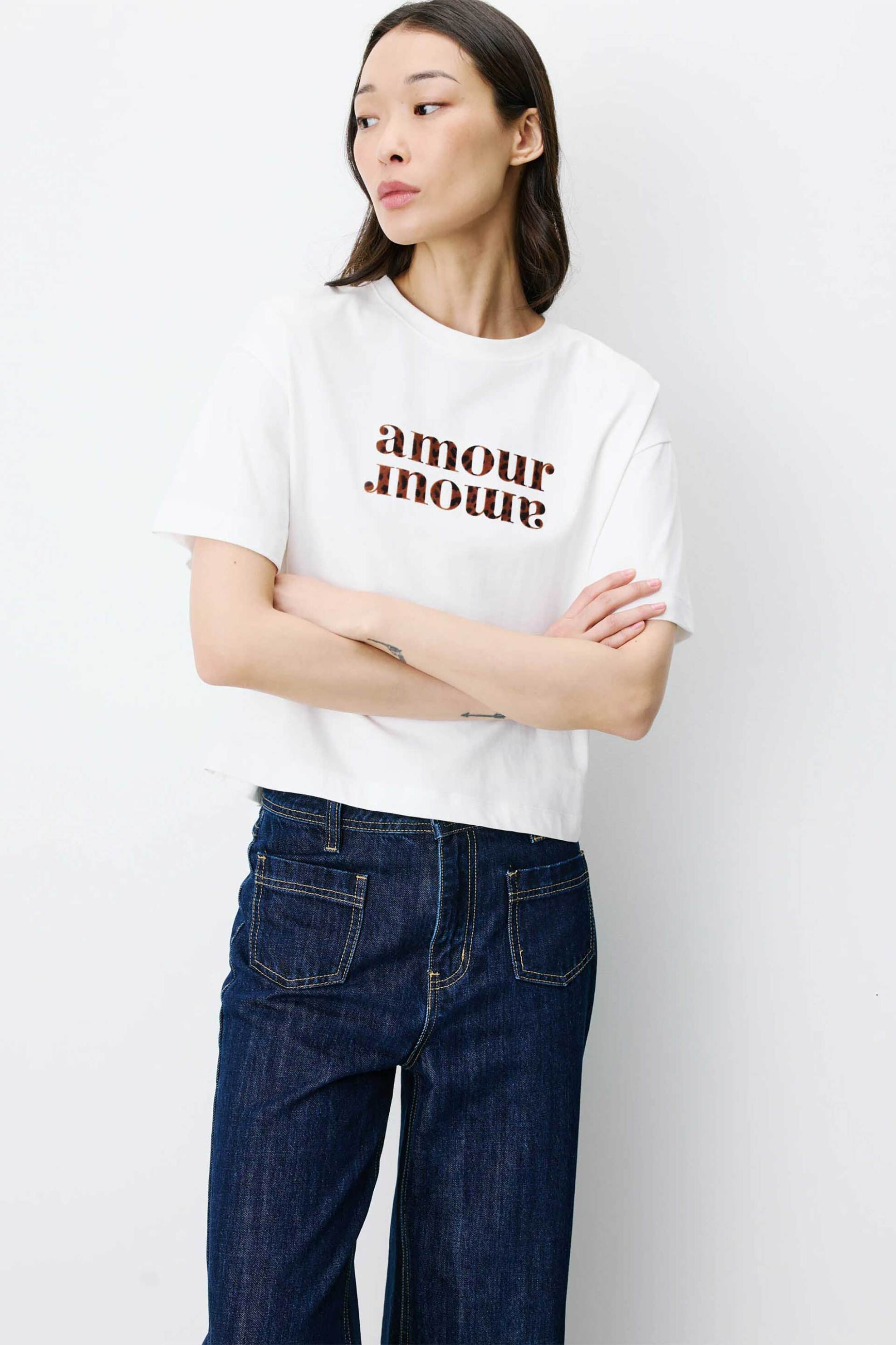 Grace & Mila γυναικείο T-shirt μονόχρωμο με letter print 