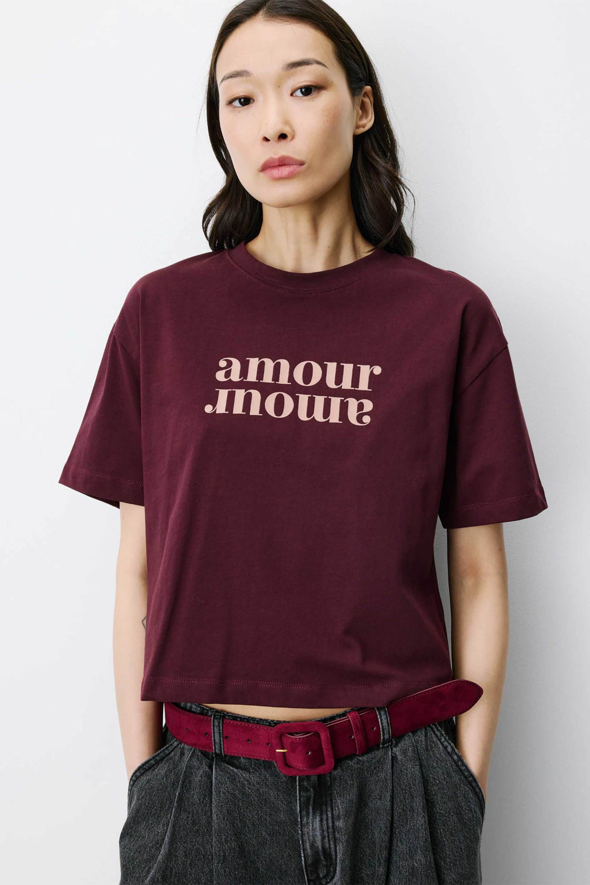 Grace & Mila γυναικείο T-shirt μονόχρωμο με letter print 