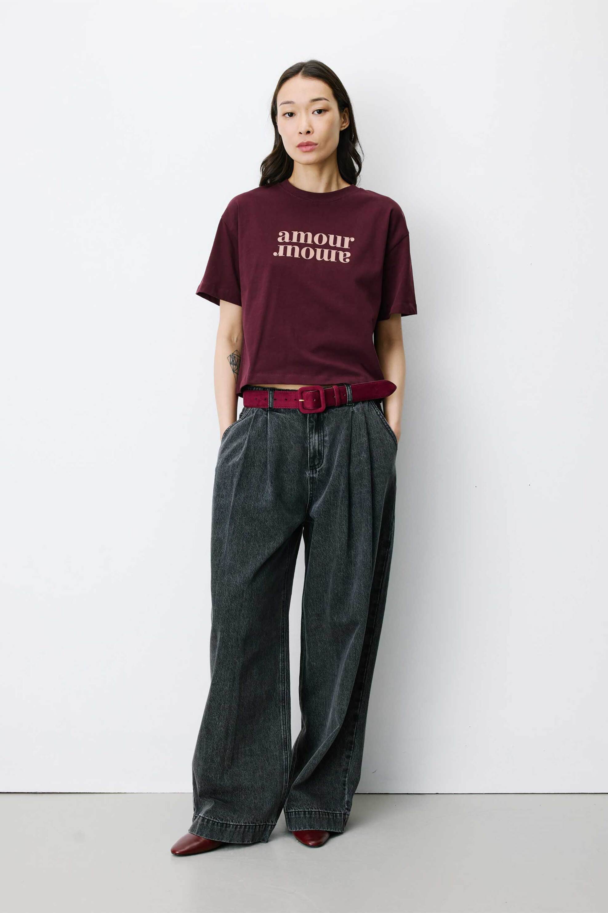 Grace & Mila γυναικείο T-shirt μονόχρωμο με letter print 