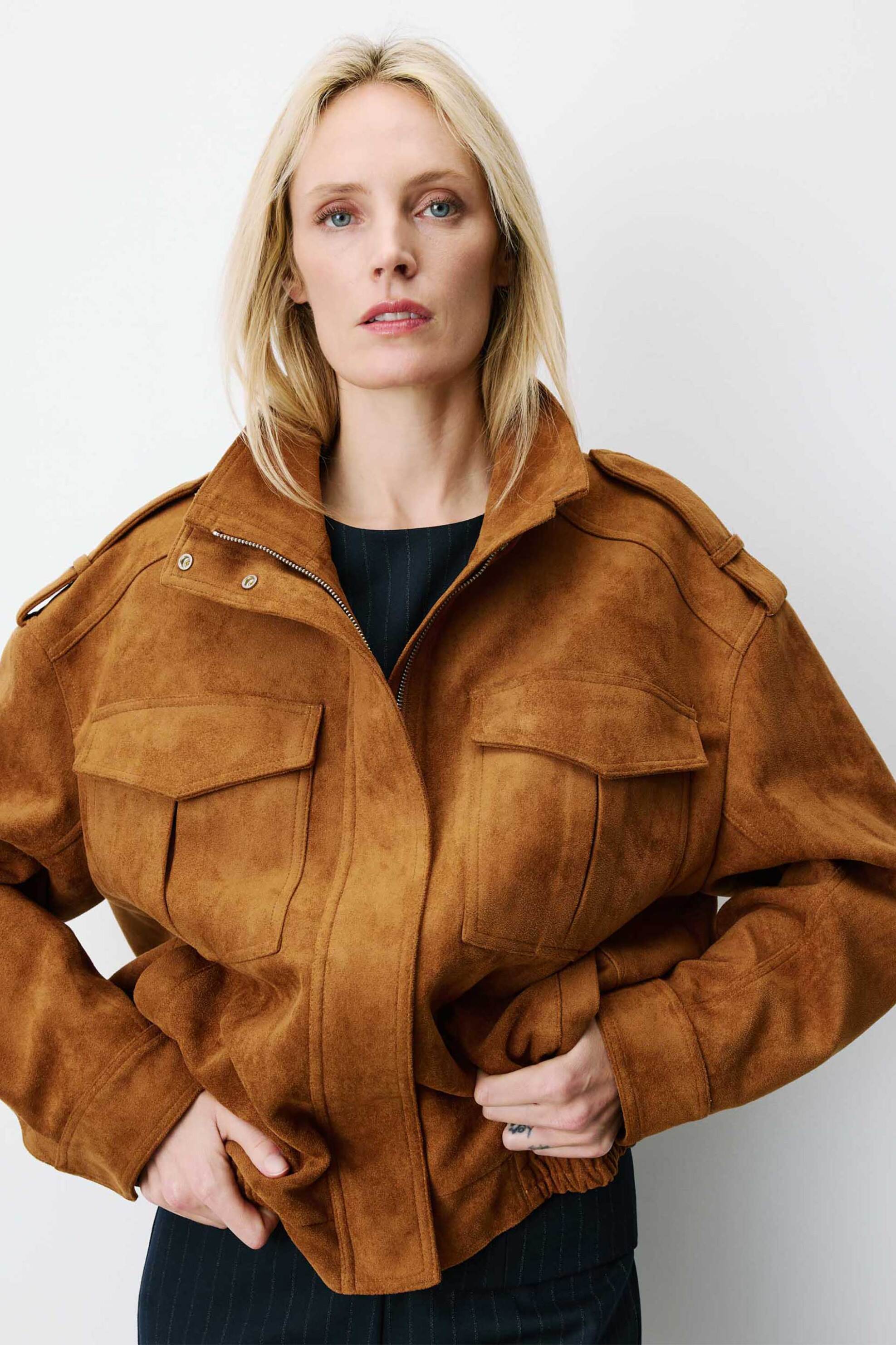 GRACE & MILA Grace & Mila γυναικείο jacket μονόχρωμο suede-effect "Arielle" - ARIELLE Ταμπά