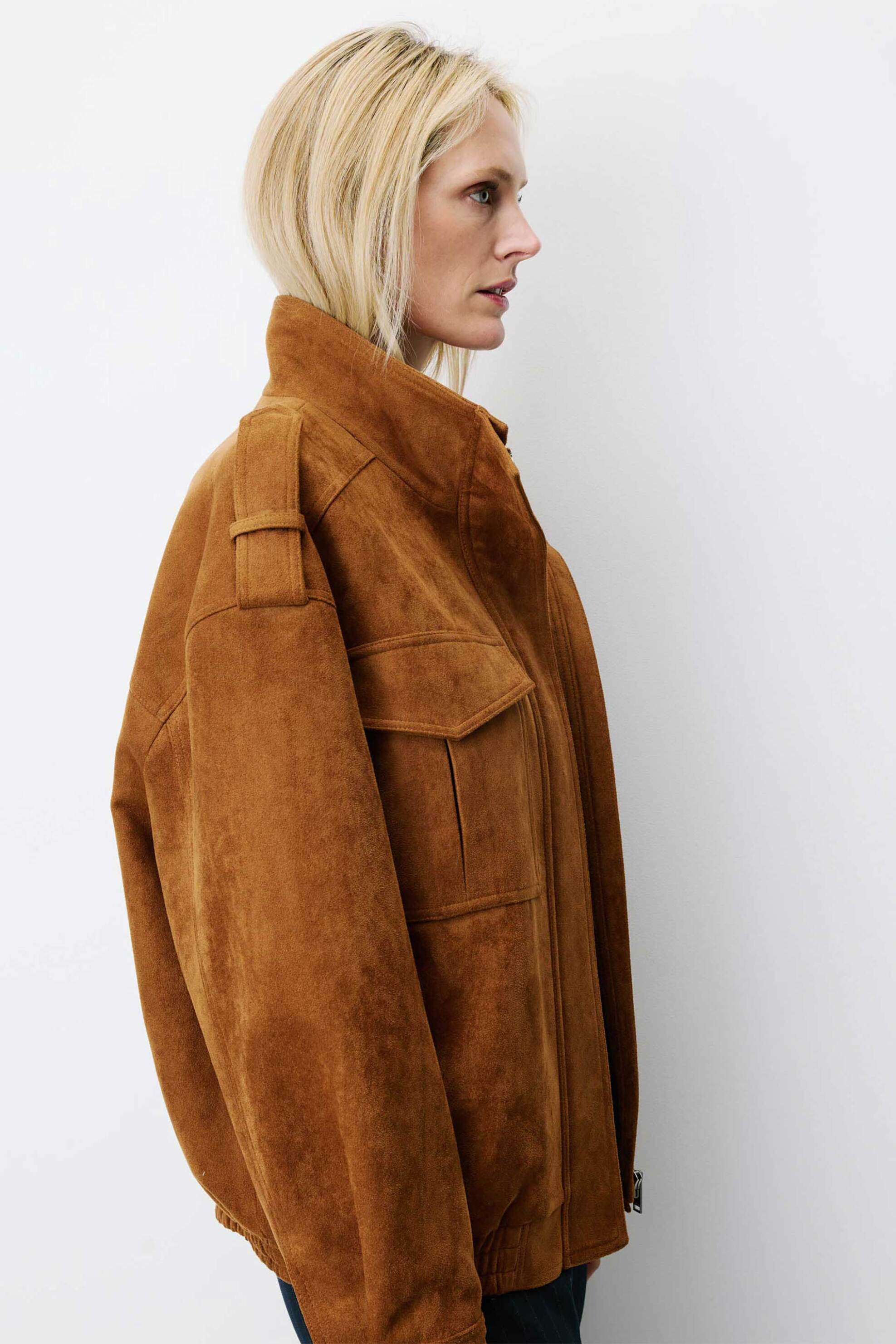 GRACE & MILA Grace & Mila γυναικείο jacket μονόχρωμο suede-effect "Arielle" - ARIELLE Ταμπά - 3