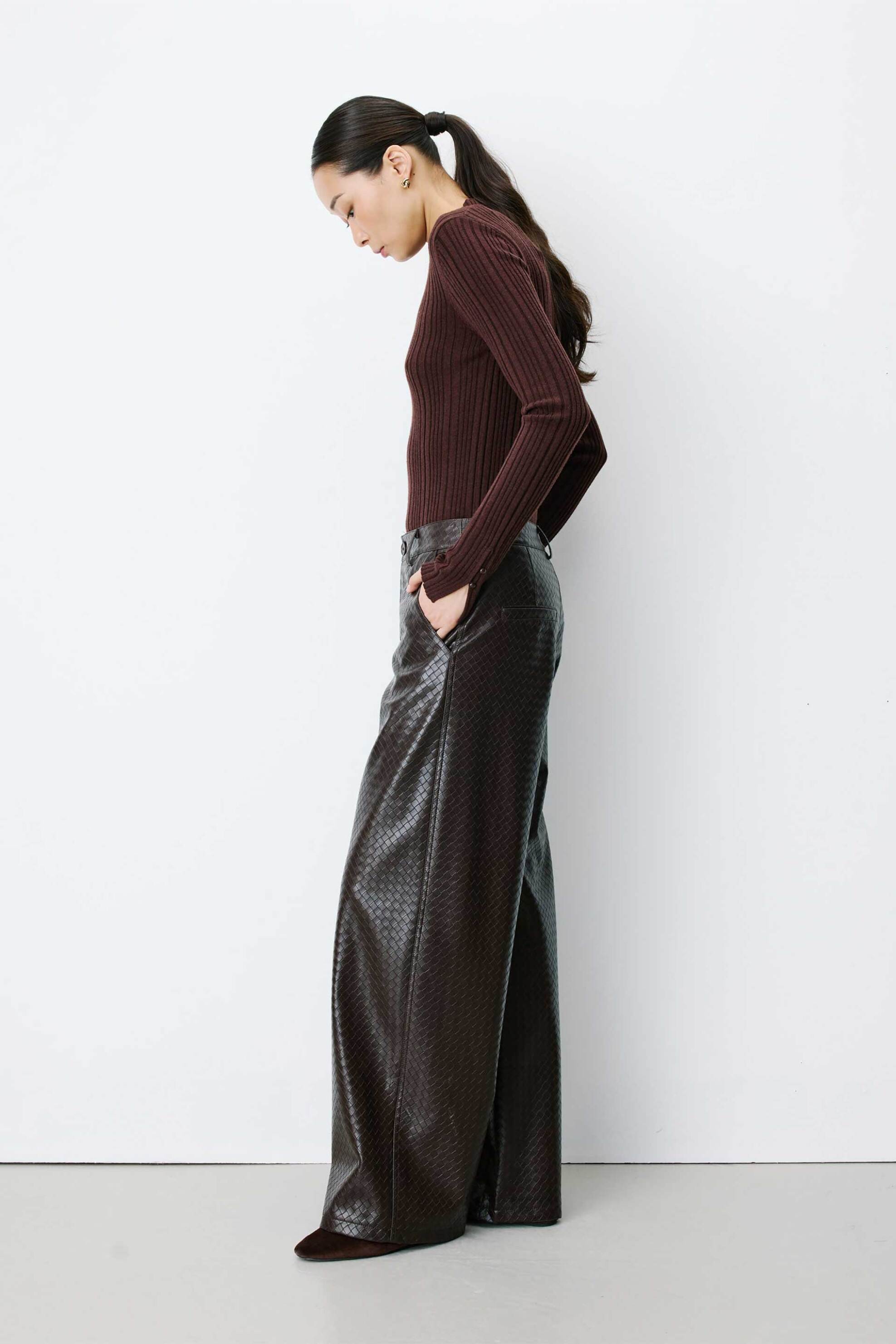 Grace & Mila γυναικείο παντελόνι faux leather Barrel Cut 