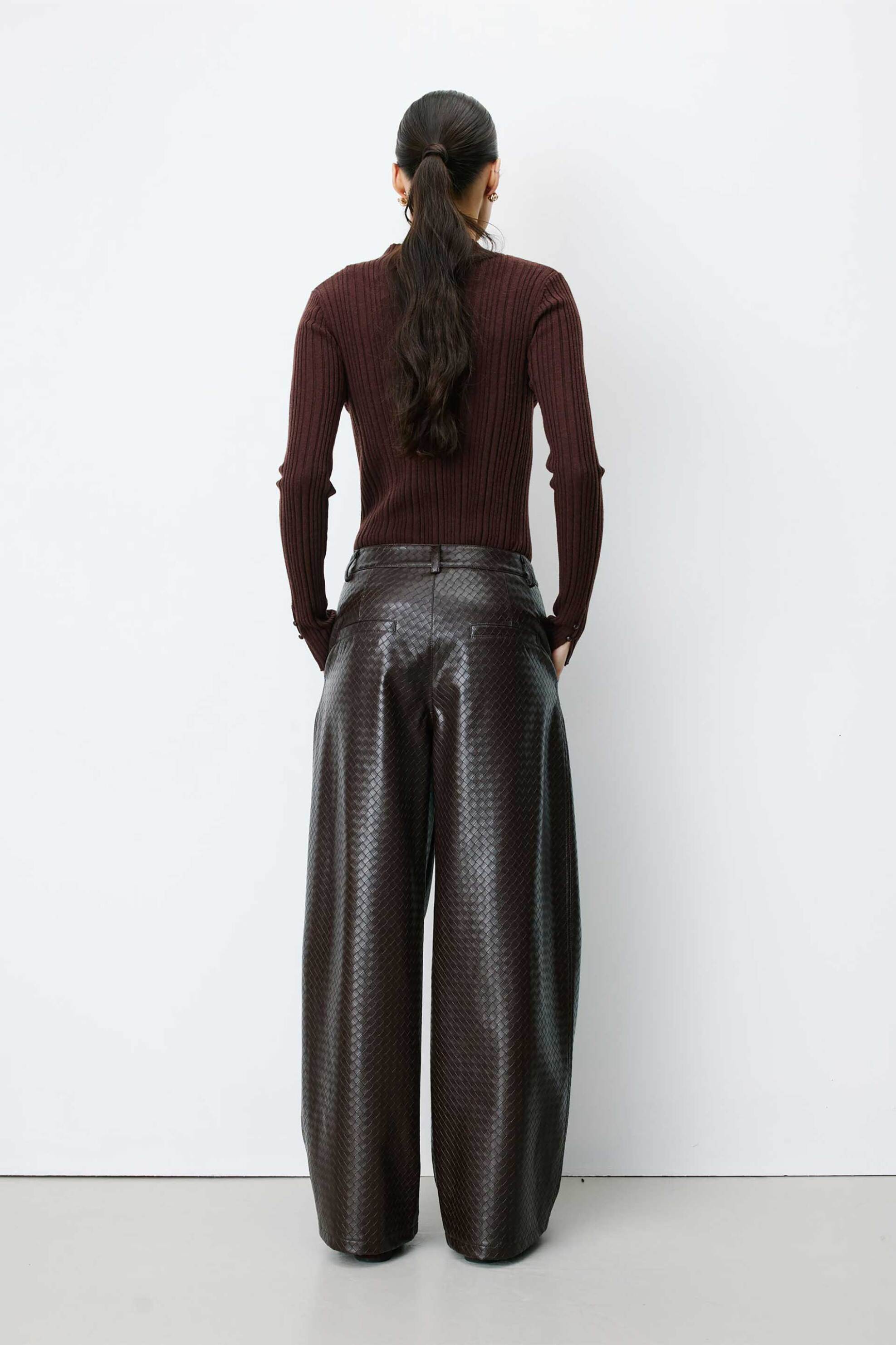 GRACE & MILA Grace & Mila γυναικείο παντελόνι faux leather Barrel Cut "Artius" - ARTIUS Καφέ - 3