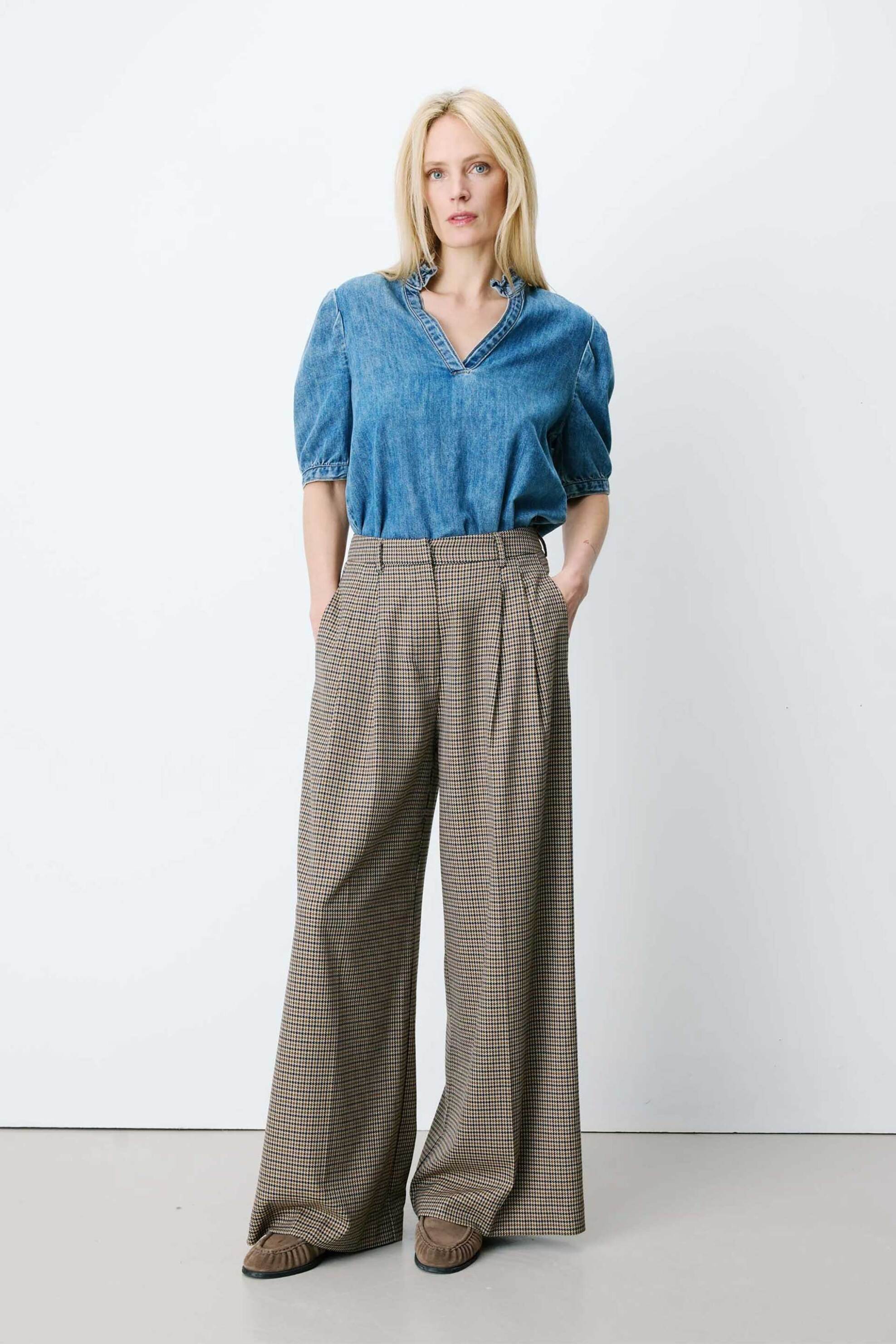 GRACE & MILA Grace & Mila γυναικείο παντελόνι με houndstooth print "Ayen" - AYEN Μπεζ