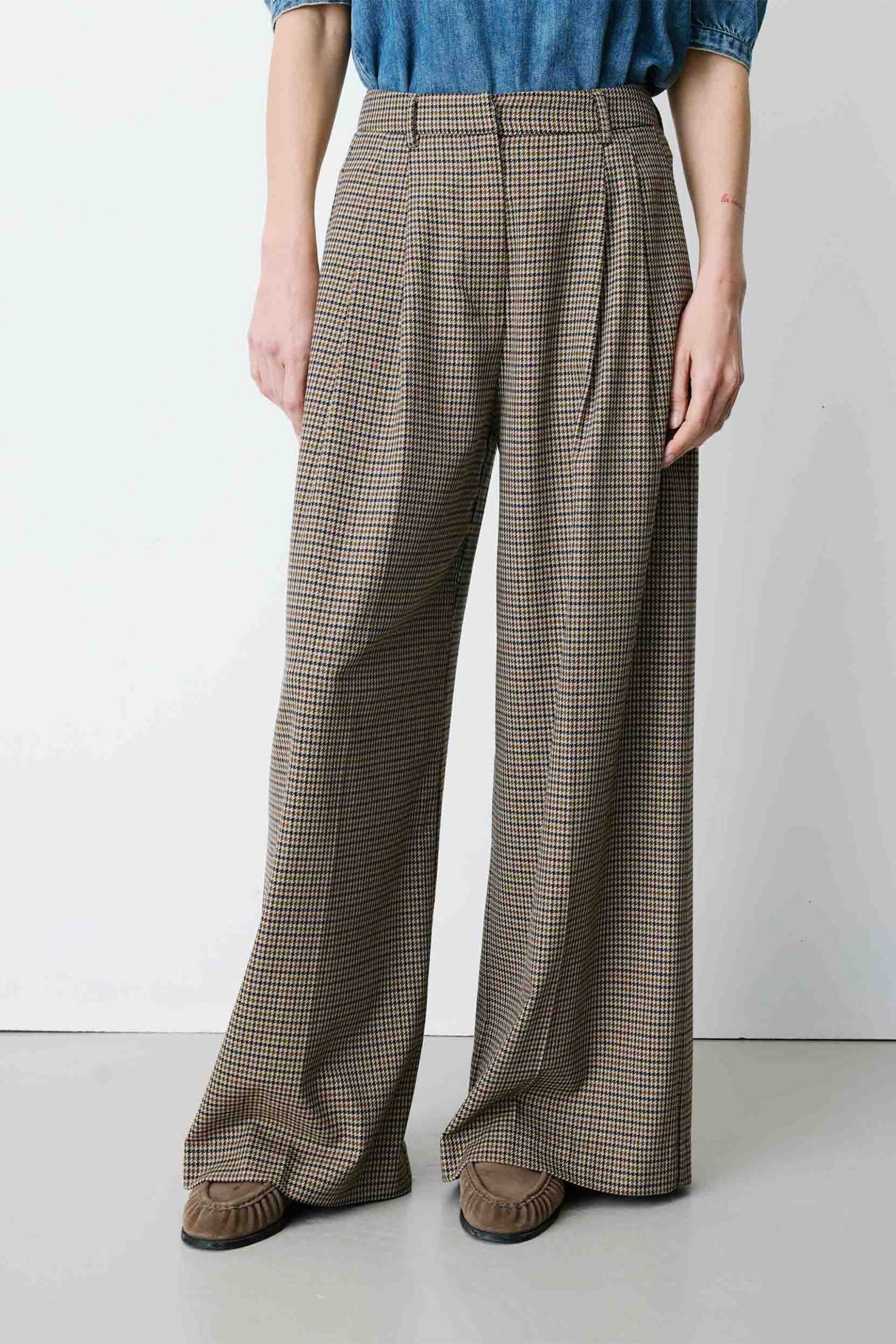 GRACE & MILA Grace & Mila γυναικείο παντελόνι με houndstooth print "Ayen" - AYEN Μπεζ - 2