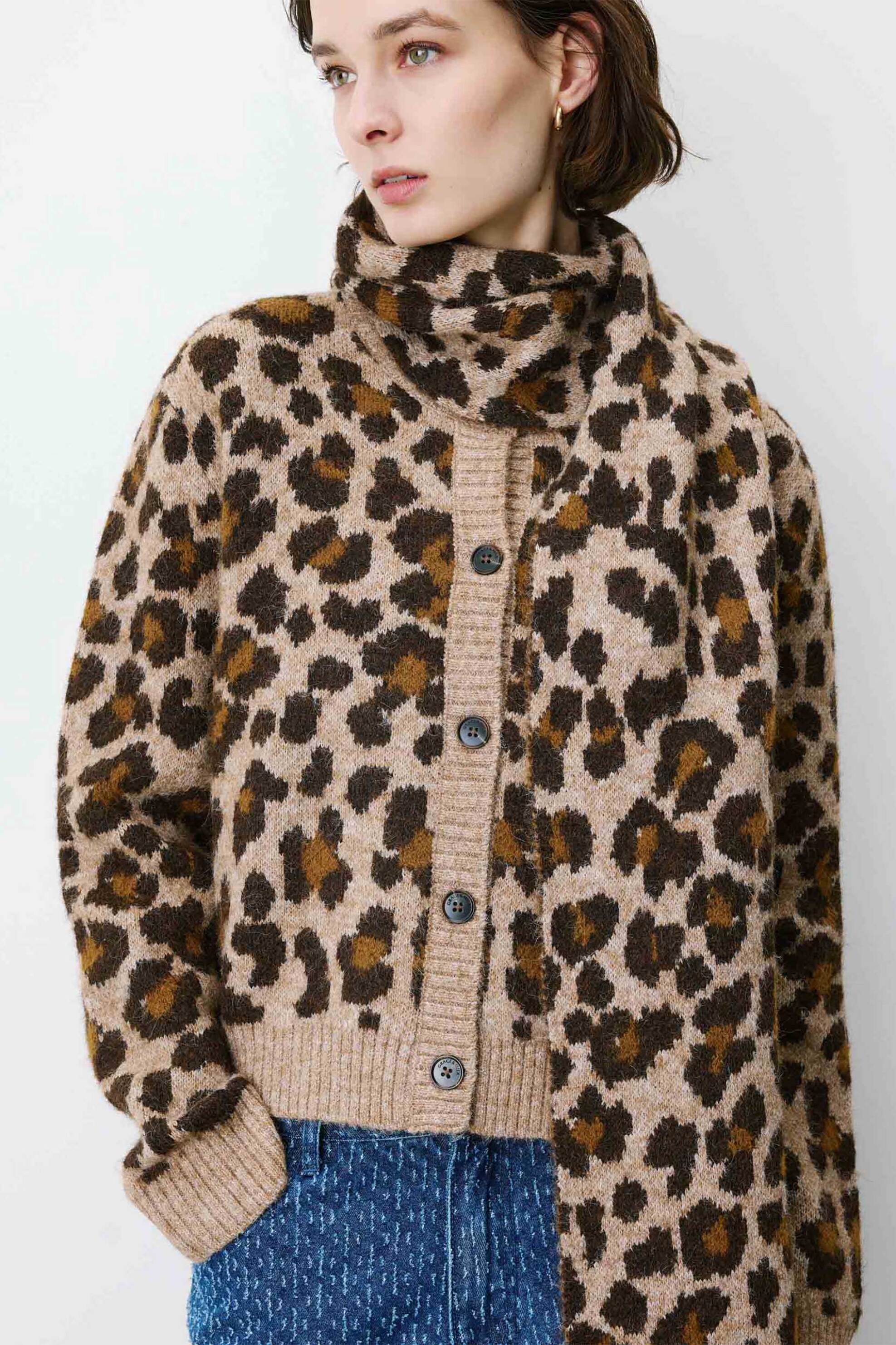 Grace & Mila γυναικείo πλεκτό κασκόλ animal print 