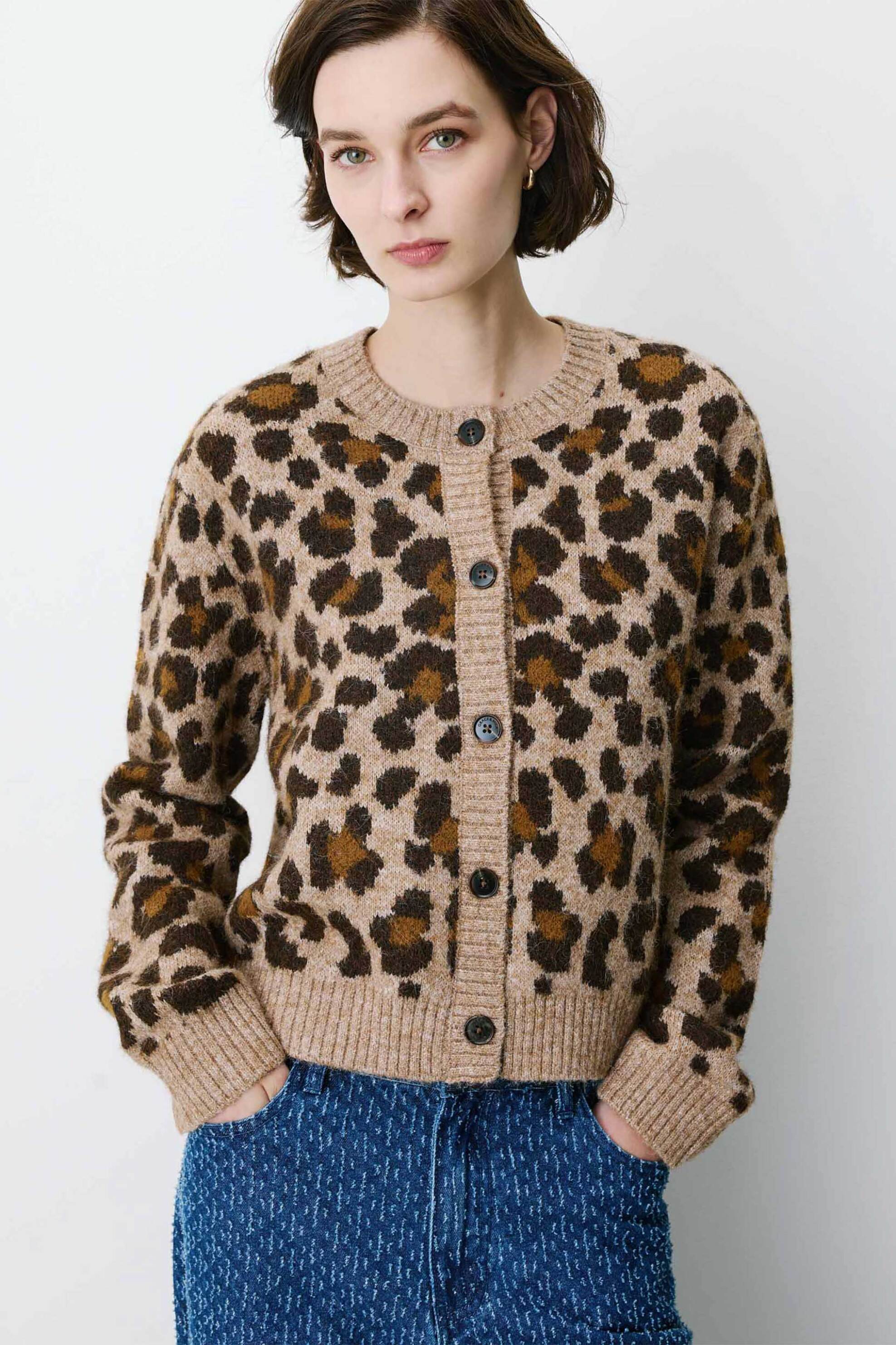 Grace & Mila γυναικεία πλεκτή ζακέτα με animal print 