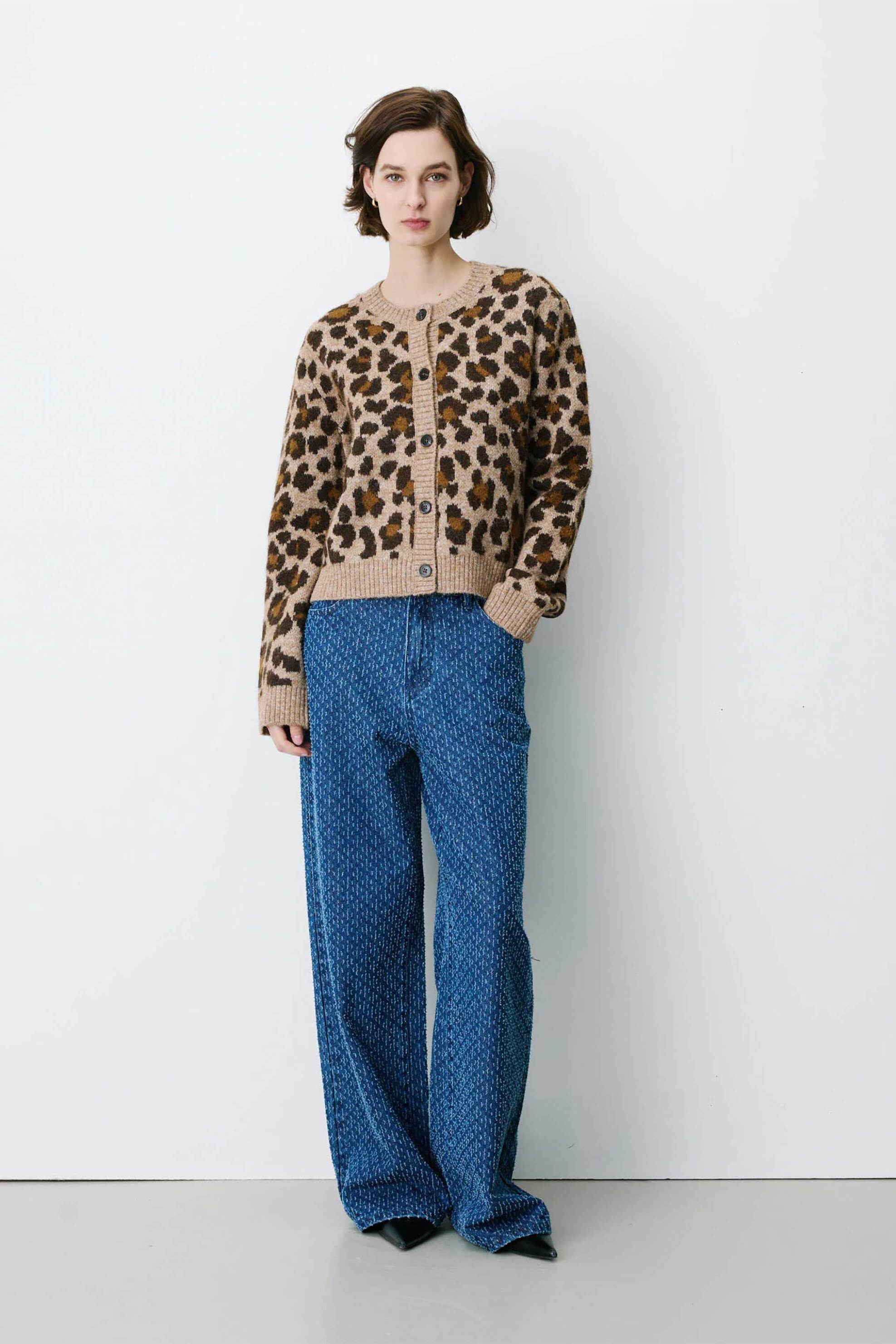 Grace & Mila γυναικεία πλεκτή ζακέτα με animal print 