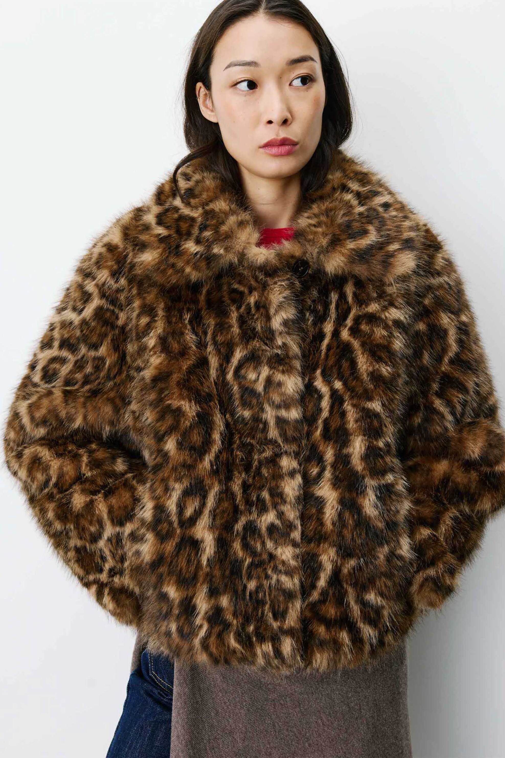 Grace & Mila γυναικείο jacket από faux γούνα animal print 