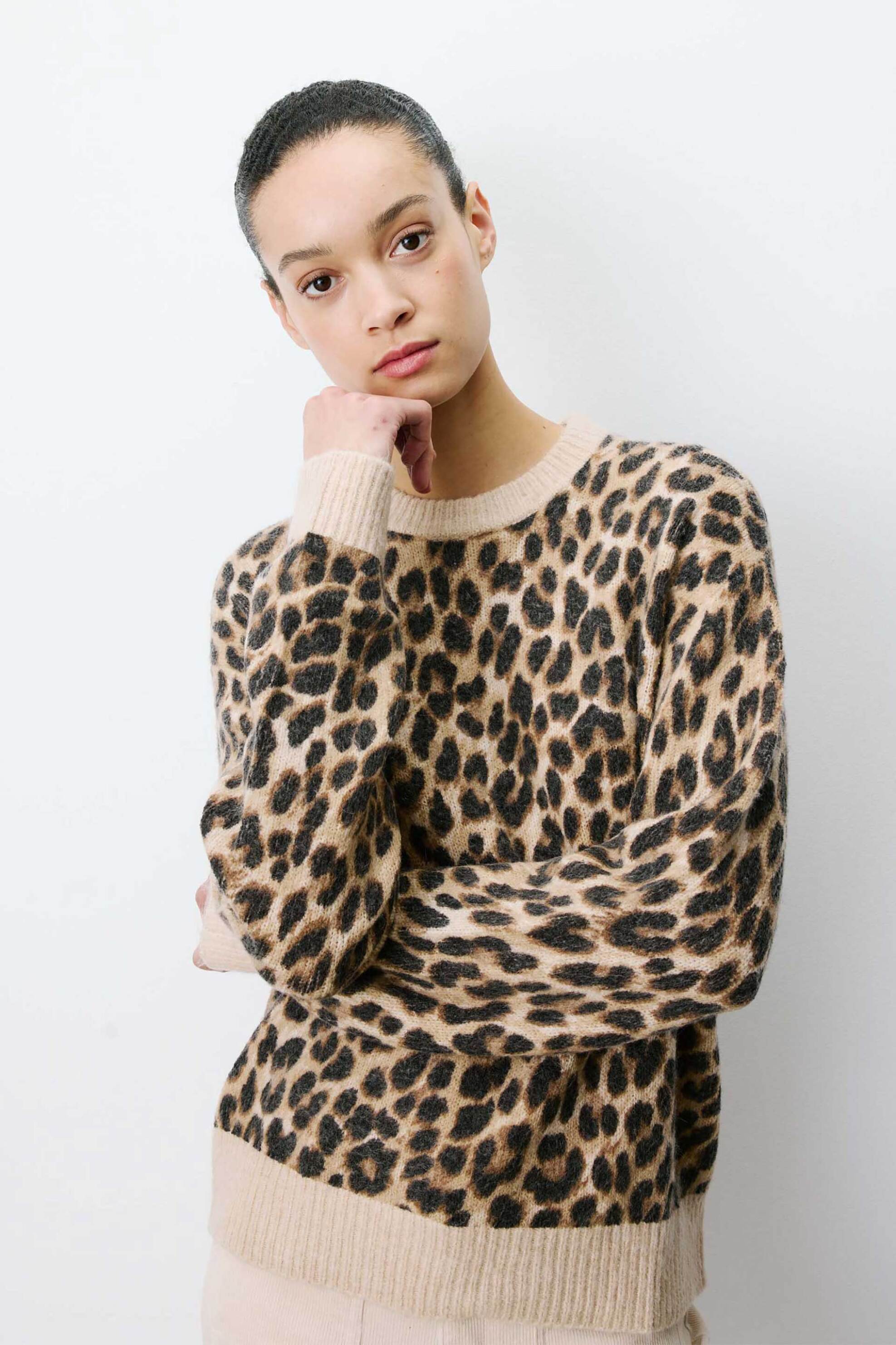Grace & Mila γυναικεία πλεκτή μπλούζα με animal print 