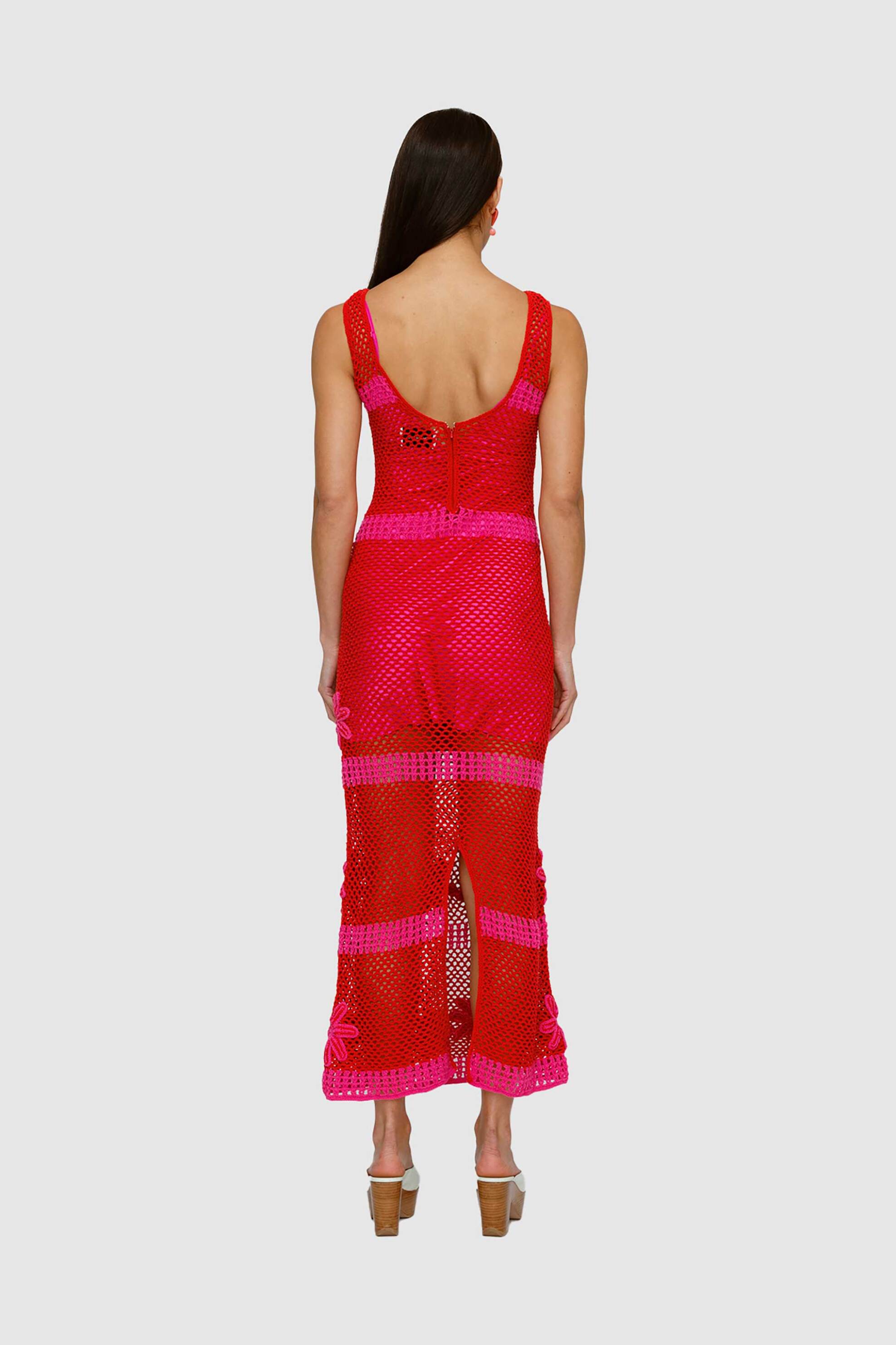 THE WOLF GANG The Wolf Gang γυναικείο midi φόρεμα crochet "Alia" - TWG26Q3WA509 Κόκκινο - 3