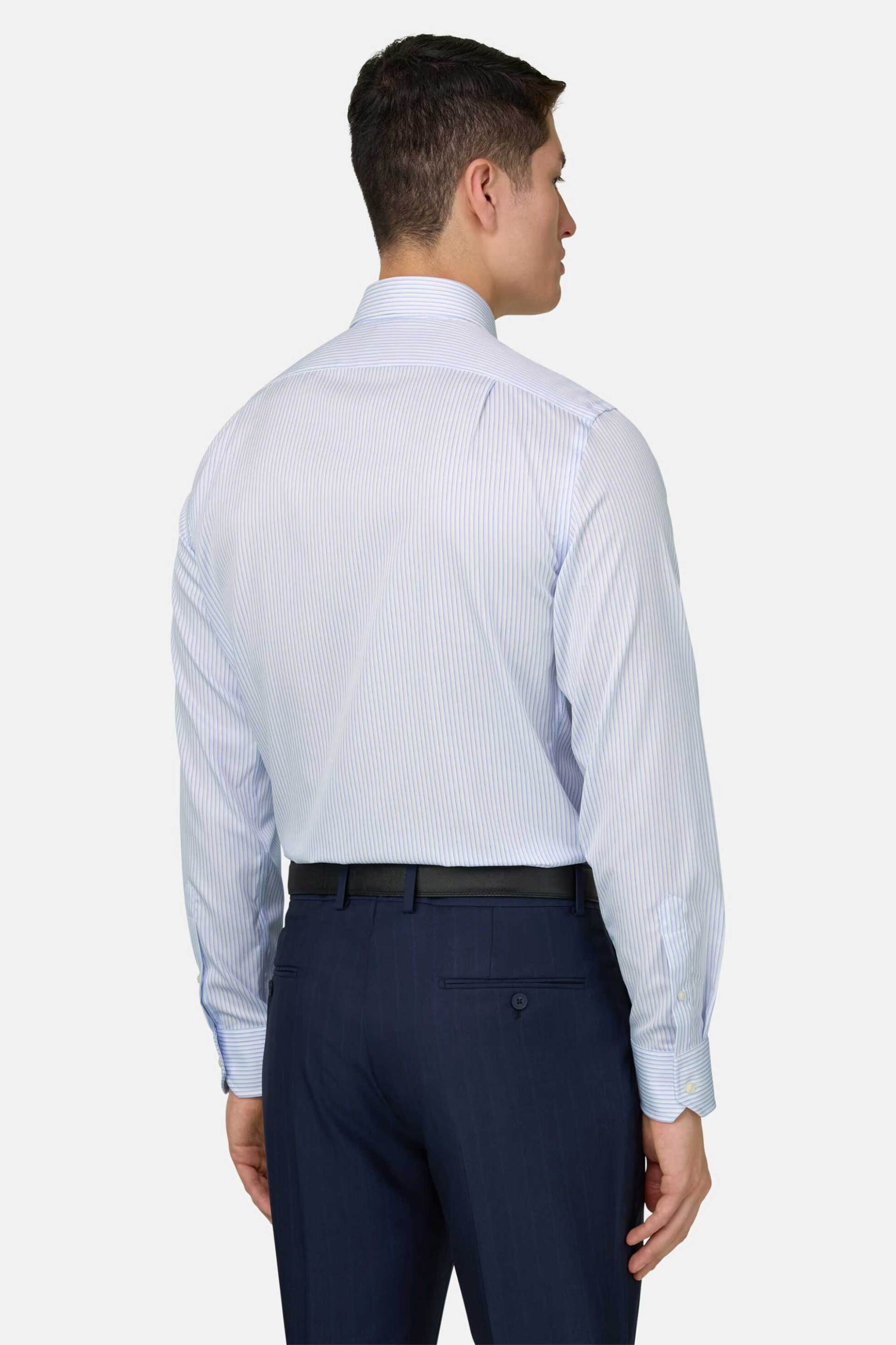 Boggi Milano Ανδρικό Πουκάμισο με Ριγέ Σχέδιο Regular Fit - Bo26P057801 Γαλάζιο