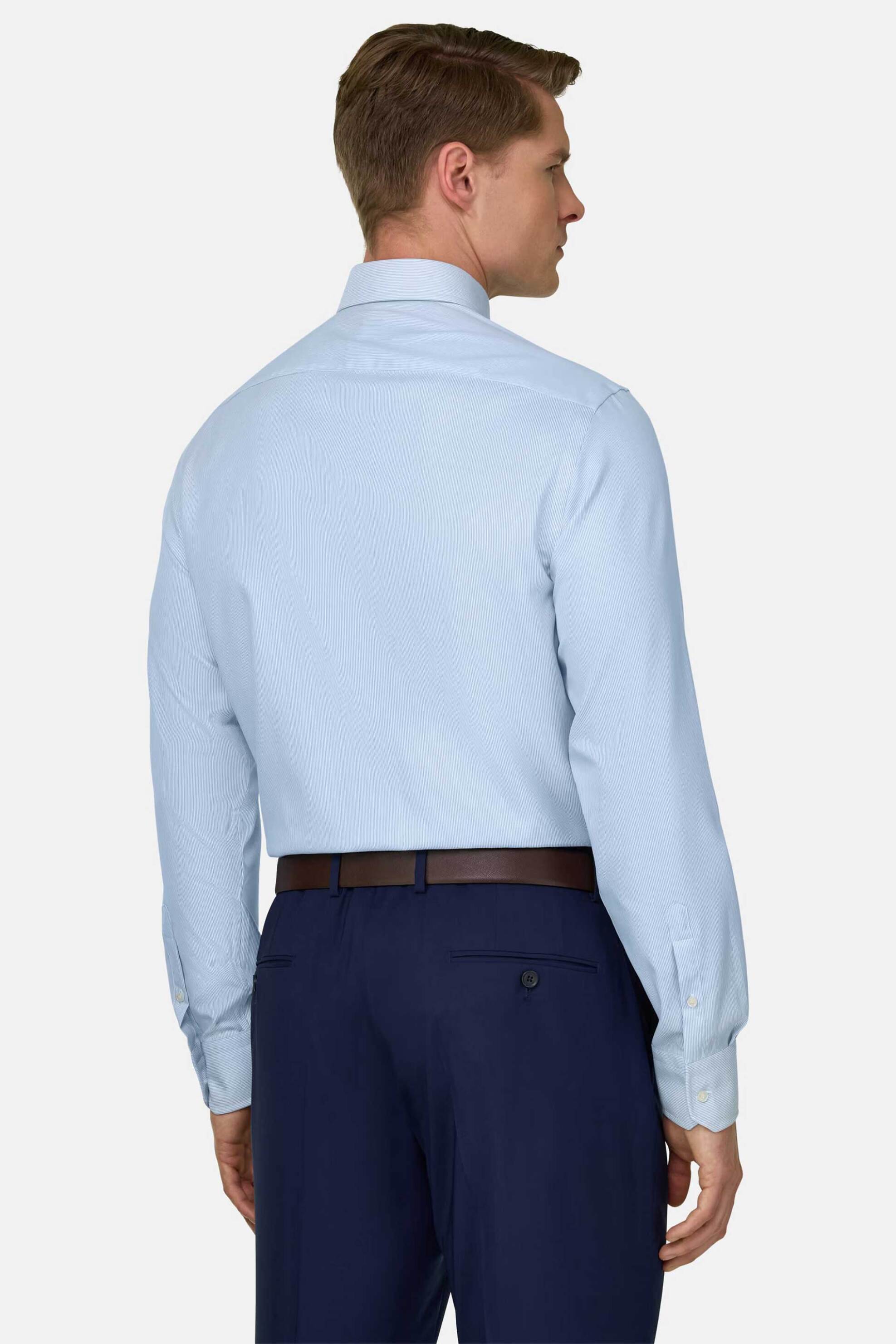 Boggi Milano Ανδρικό Πουκάμισο με Ριγέ Σχέδιο Slim Fit - Bo26P058801 Γαλάζιο