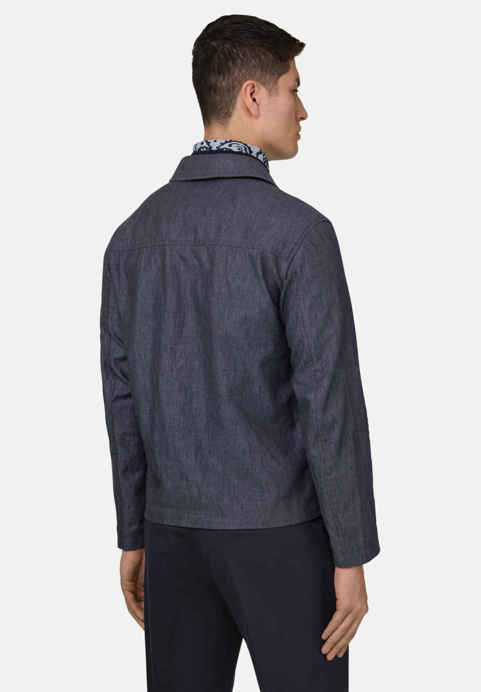 Boggi Milano Ανδρικό Λινό Μπουφάν Regular Fit - Bo26P022802 Σκούρο Μπλε