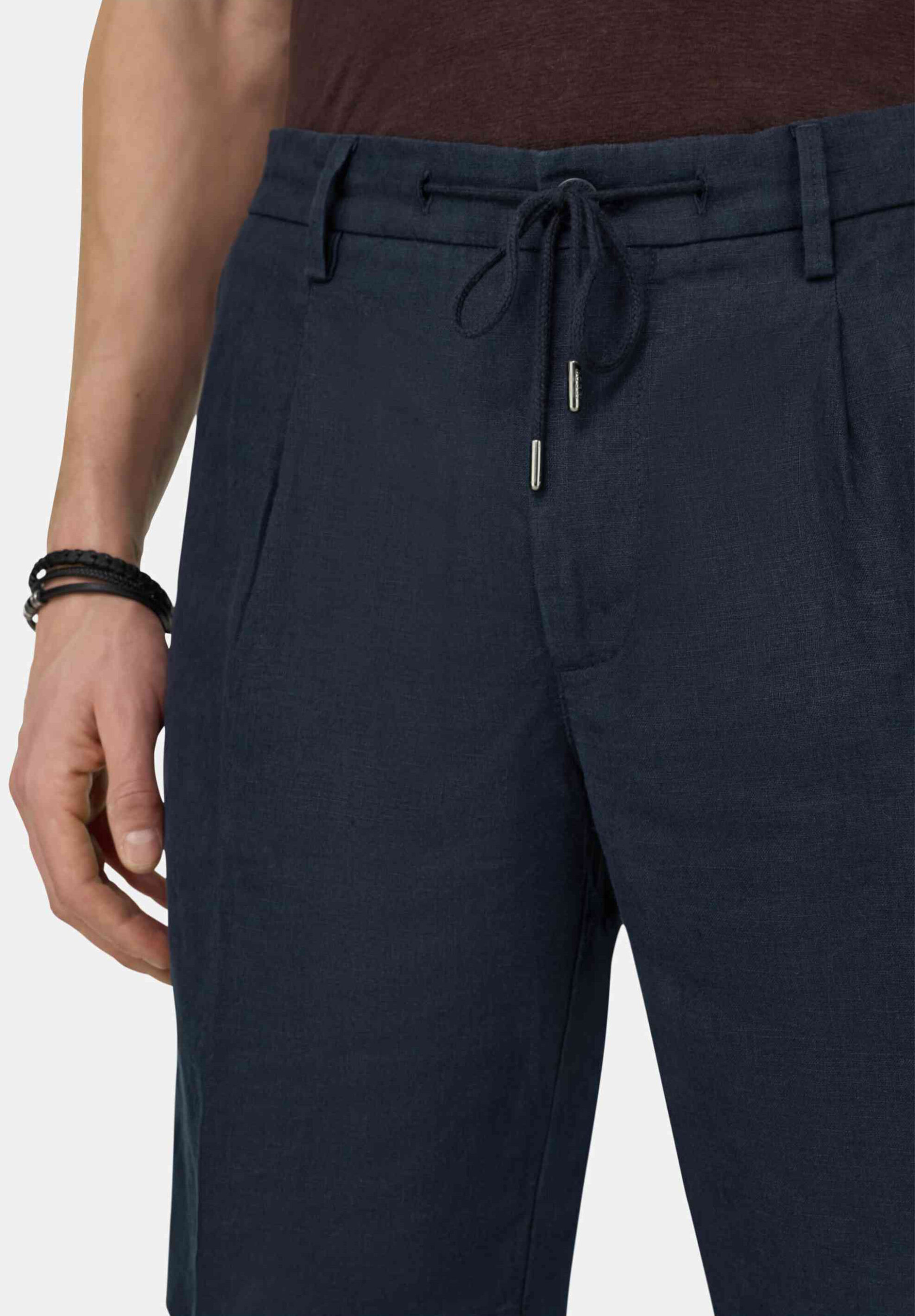 Boggi Milano Ανδρική Λινή Βερμούδα Μονόχρωμη Regular Fit - Bo26P018701 Μπλε Navy
