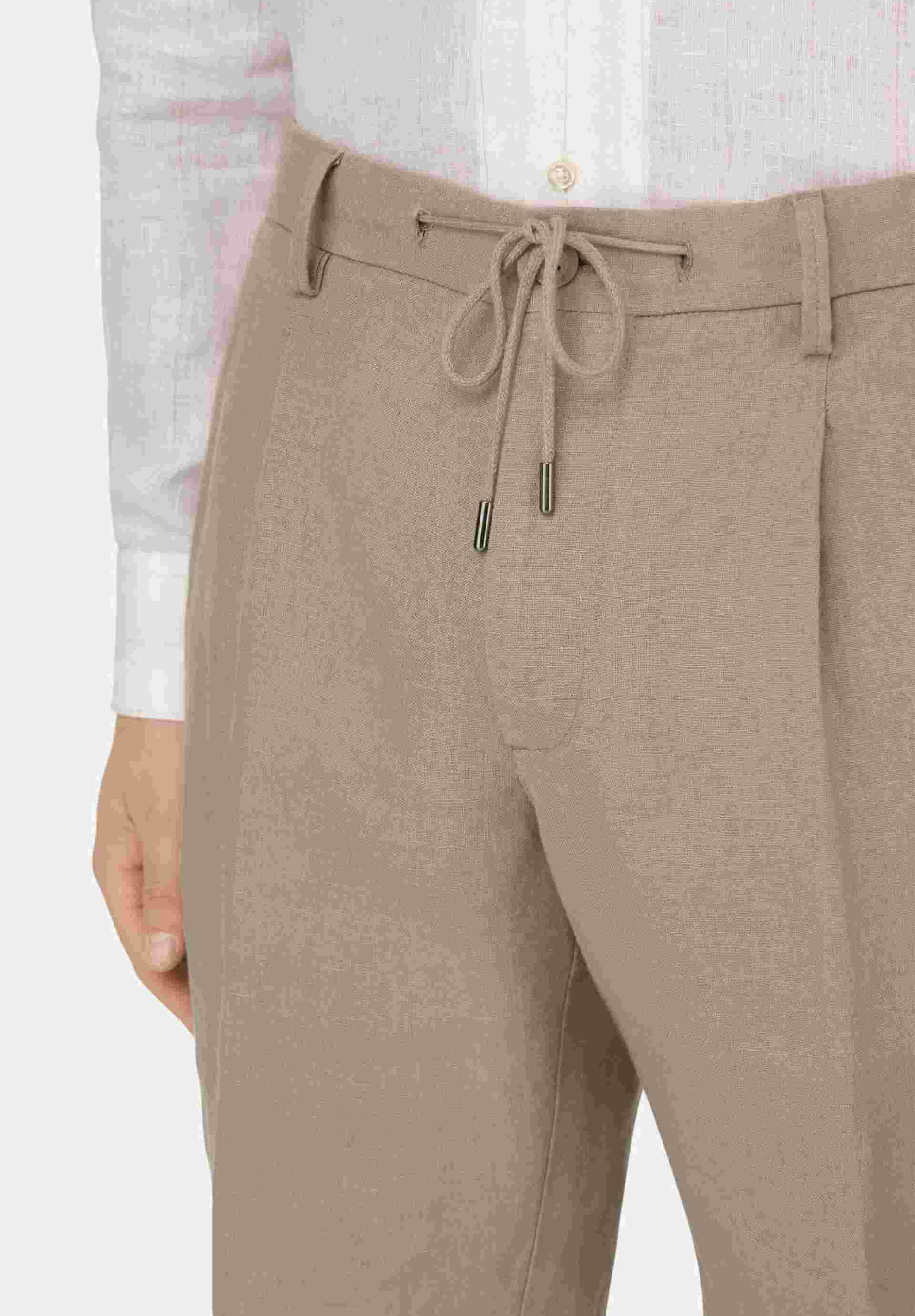 Boggi Milano Ανδρική Λινή Βερμούδα Μονόχρωμη Regular Fit - Bo26P018704 Taupe