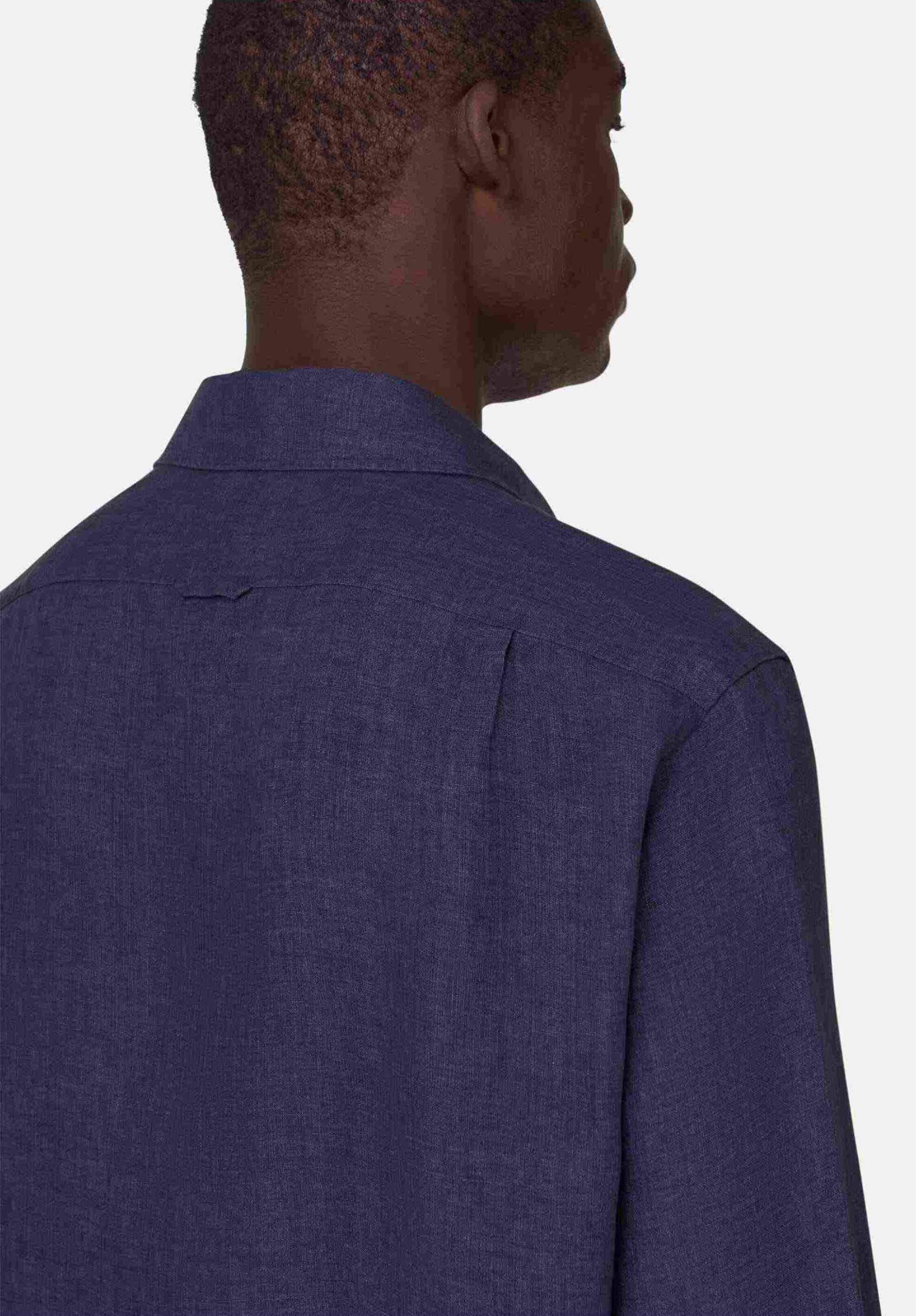 Boggi Milano Ανδρικό Λινό Πουκάμισο Μονόχρωμο Regular Fit - Bo26P020308 Μπλε Navy