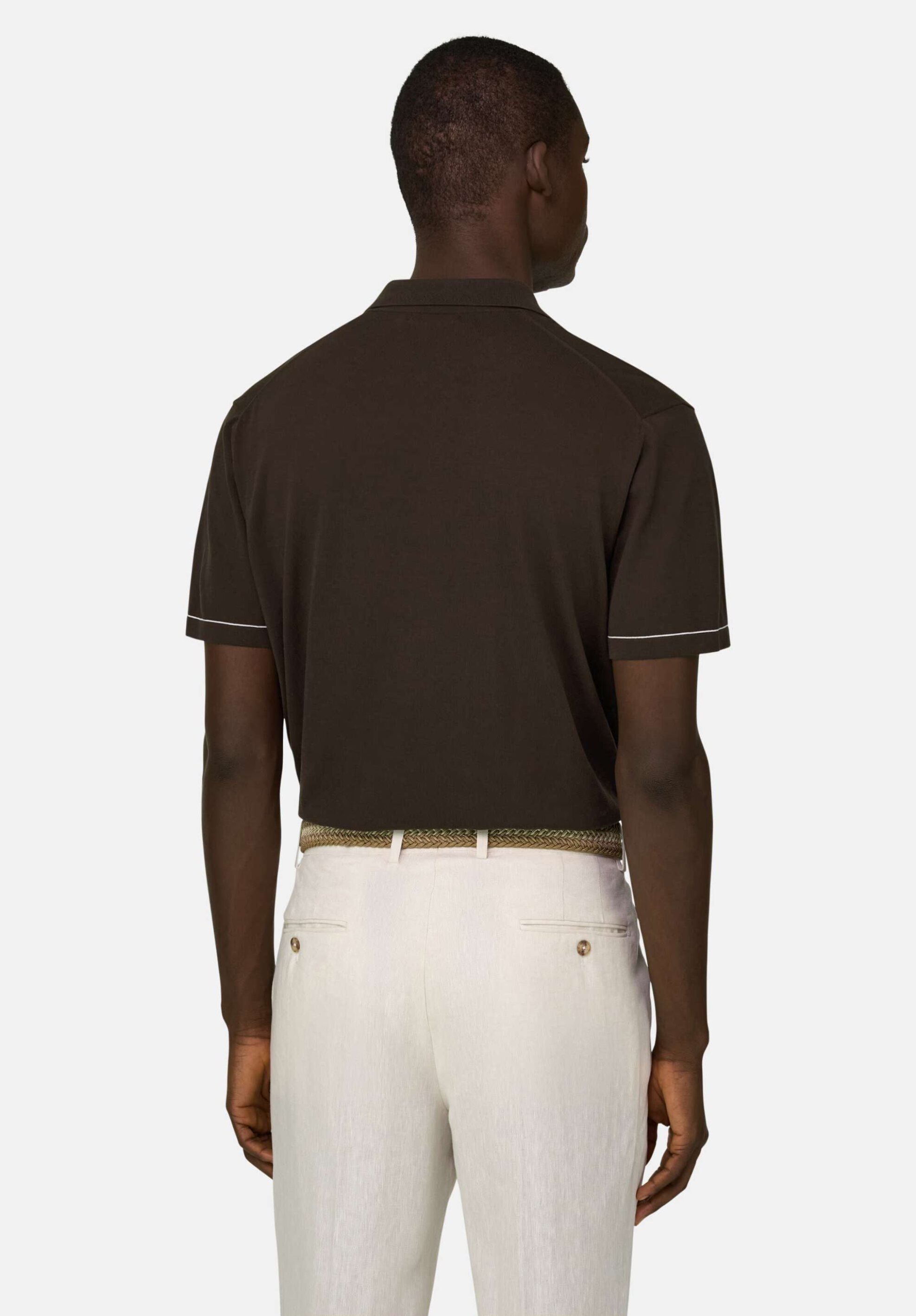 Boggi Milano Ανδρική Πόλο Μπλούζα με Contrast Ρίγα Relaxed Fit - Bo26P032705 Καφέ