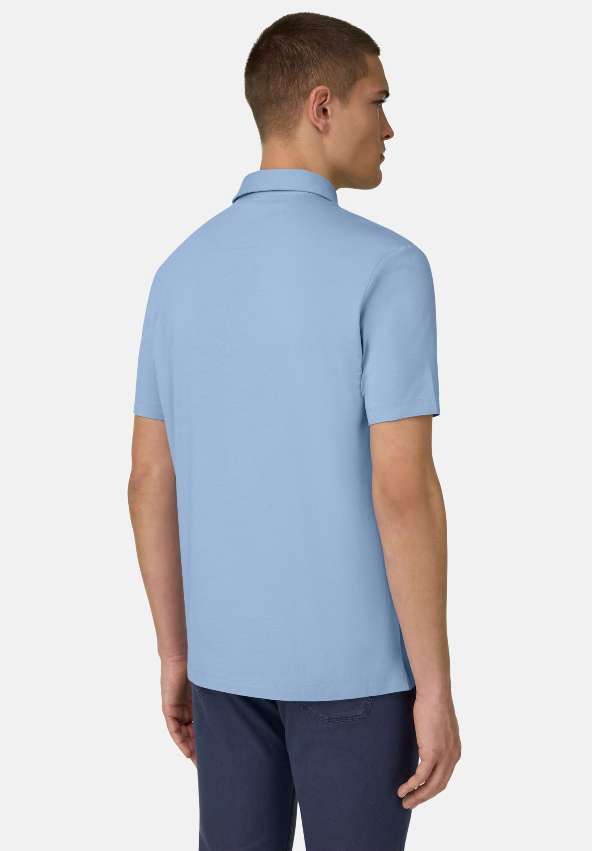 Boggi Milano Ανδρική Πόλο Μπλούζα Μονόχρωμη Regular Fit Pima - Bo26P034704 Γαλάζιο