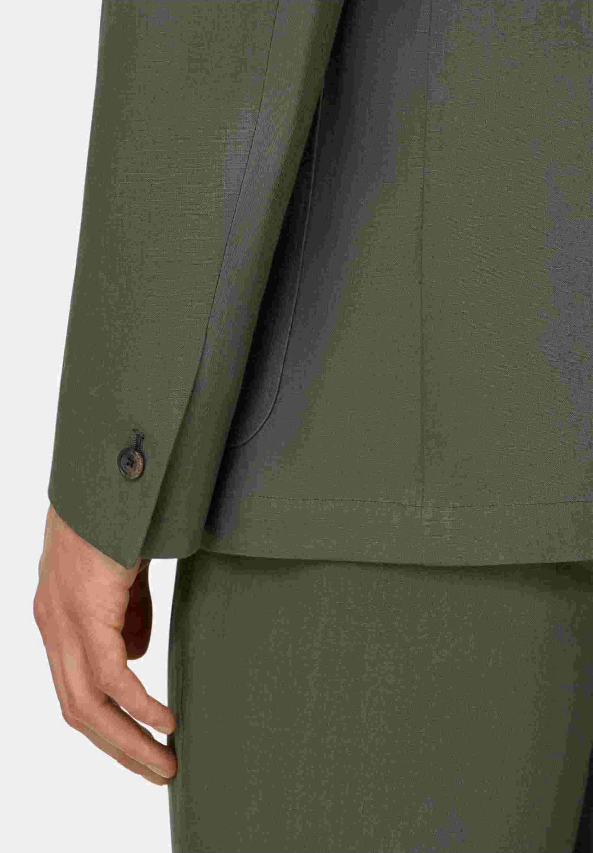 Boggi Milano Ανδρικό Λινό Σακάκι με Nehru Γιακά Regular Fit - Bo26P068201 Πράσινο Σκούρο