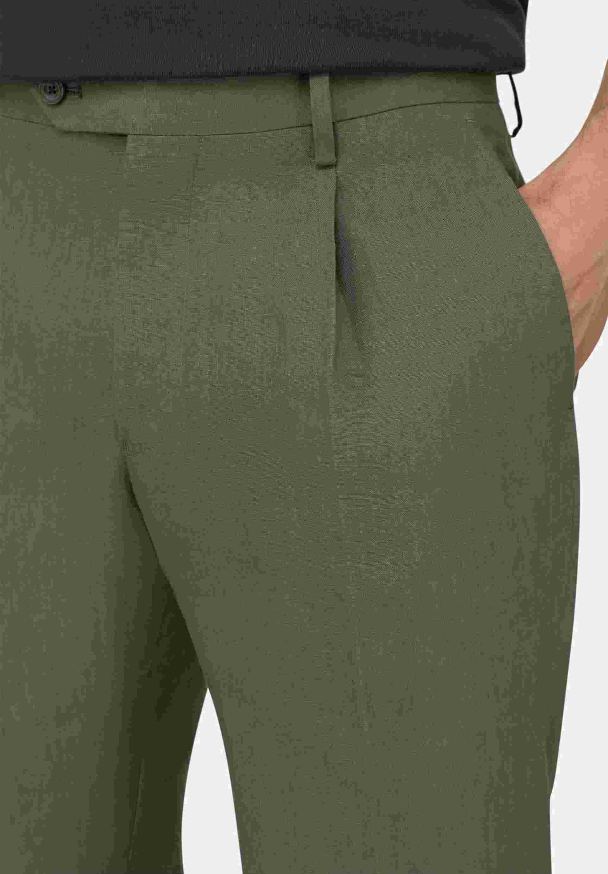 Boggi Milano Ανδρικό Λινό Παντελόνι Tapered Fit - Bo26P068301 Πράσινο Σκούρο